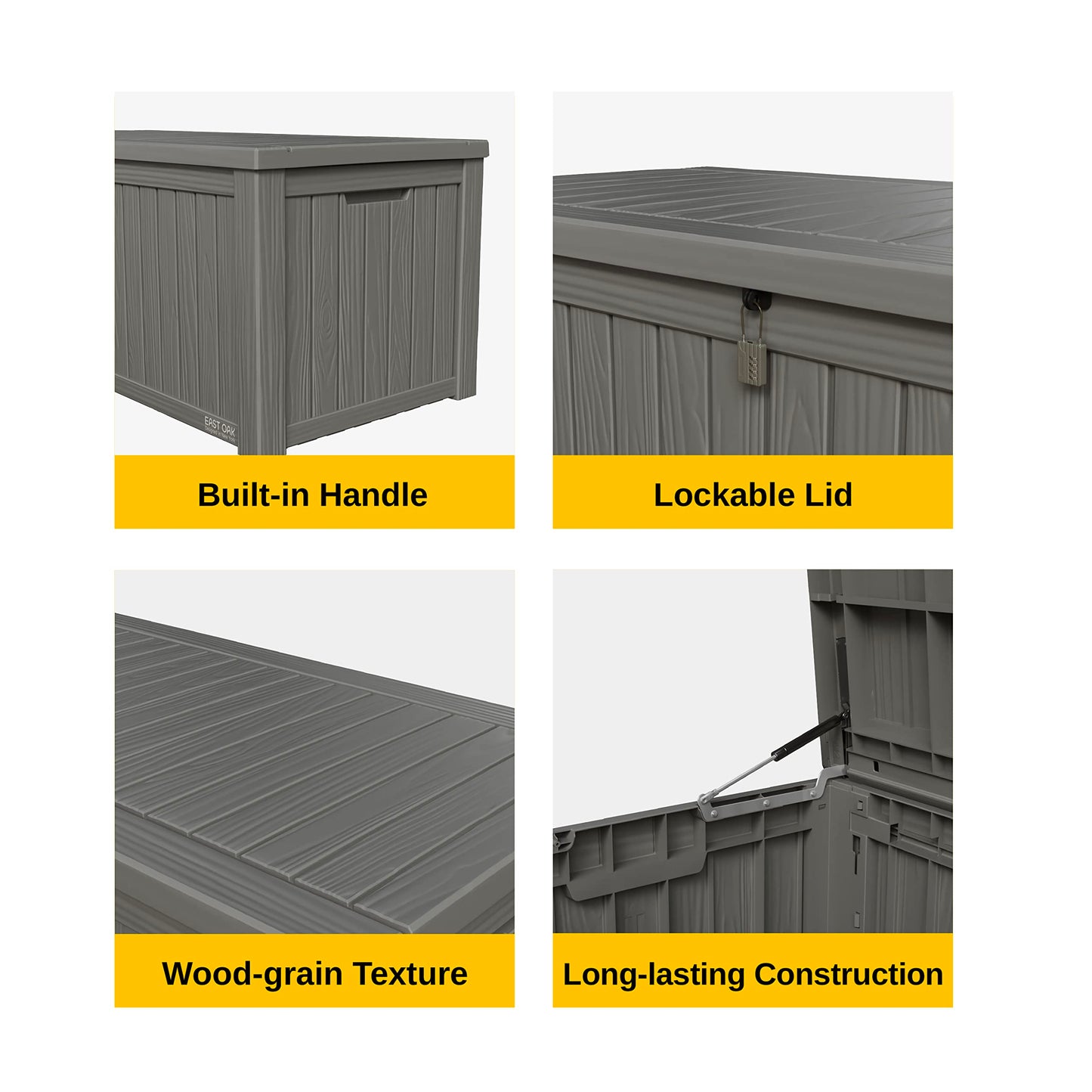 EAST OAK Outdoor Storage Box, 150 Gallon Deck Box, Large Resin Storage Bin for Patio Cushions, Gardening Tools, Lockable, Waterproof and UV Resistant, Grey