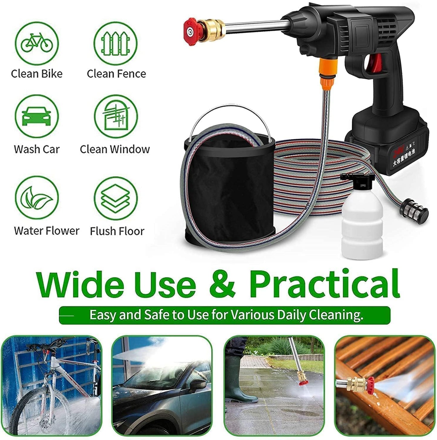 Cordless Portable Wireless Pressure Washer Gun 48V 12000mah High Pressure Water Gun for Car Wash Bike Washing Cleaning| Adjustable Nozzle and 5M Hose Pipe (Double Battry)