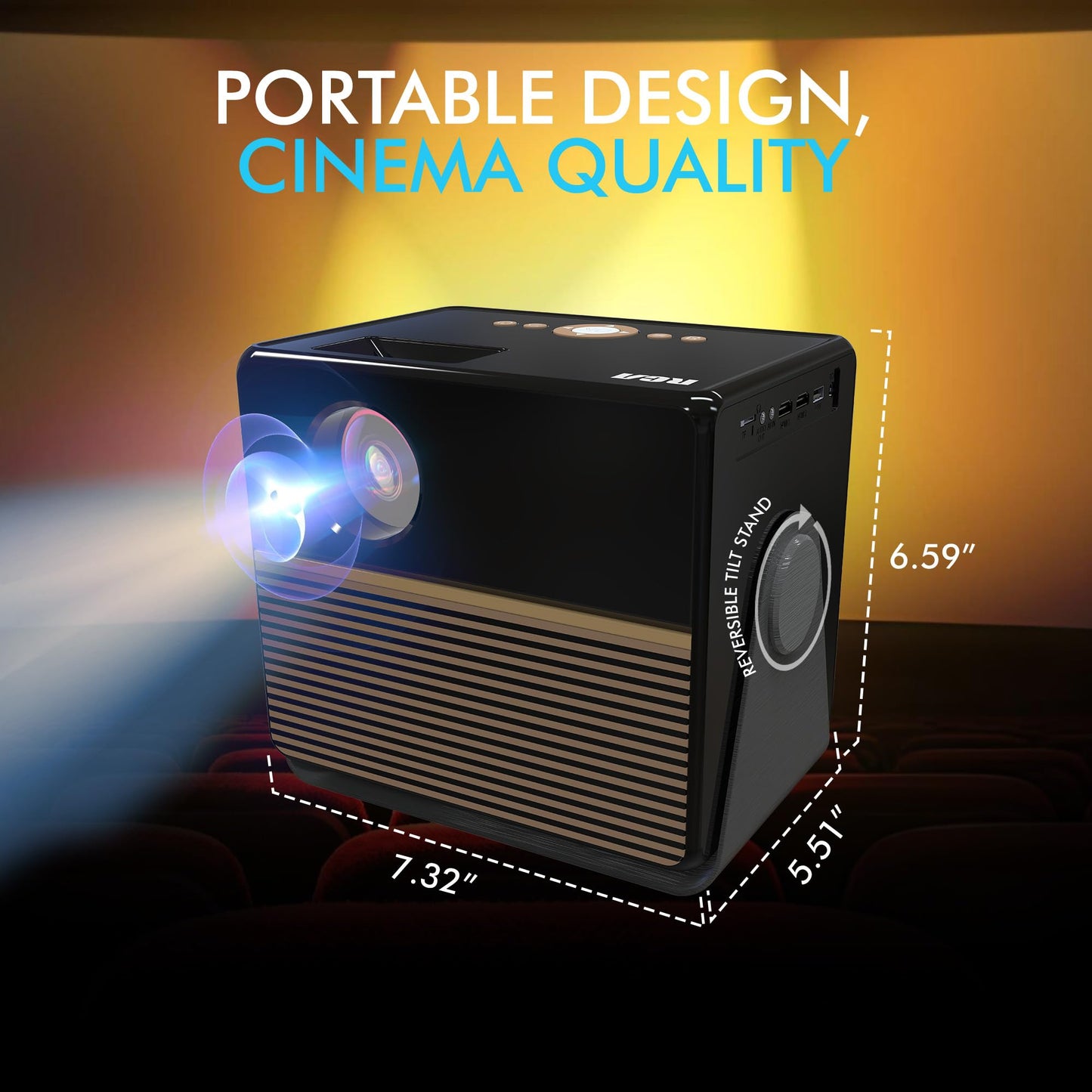 RCA Smart mini projector | 1080P Portable Projector with Wifi and Bluetooth | Movie Projector with Tilt Stand | Adjustable Screen Size