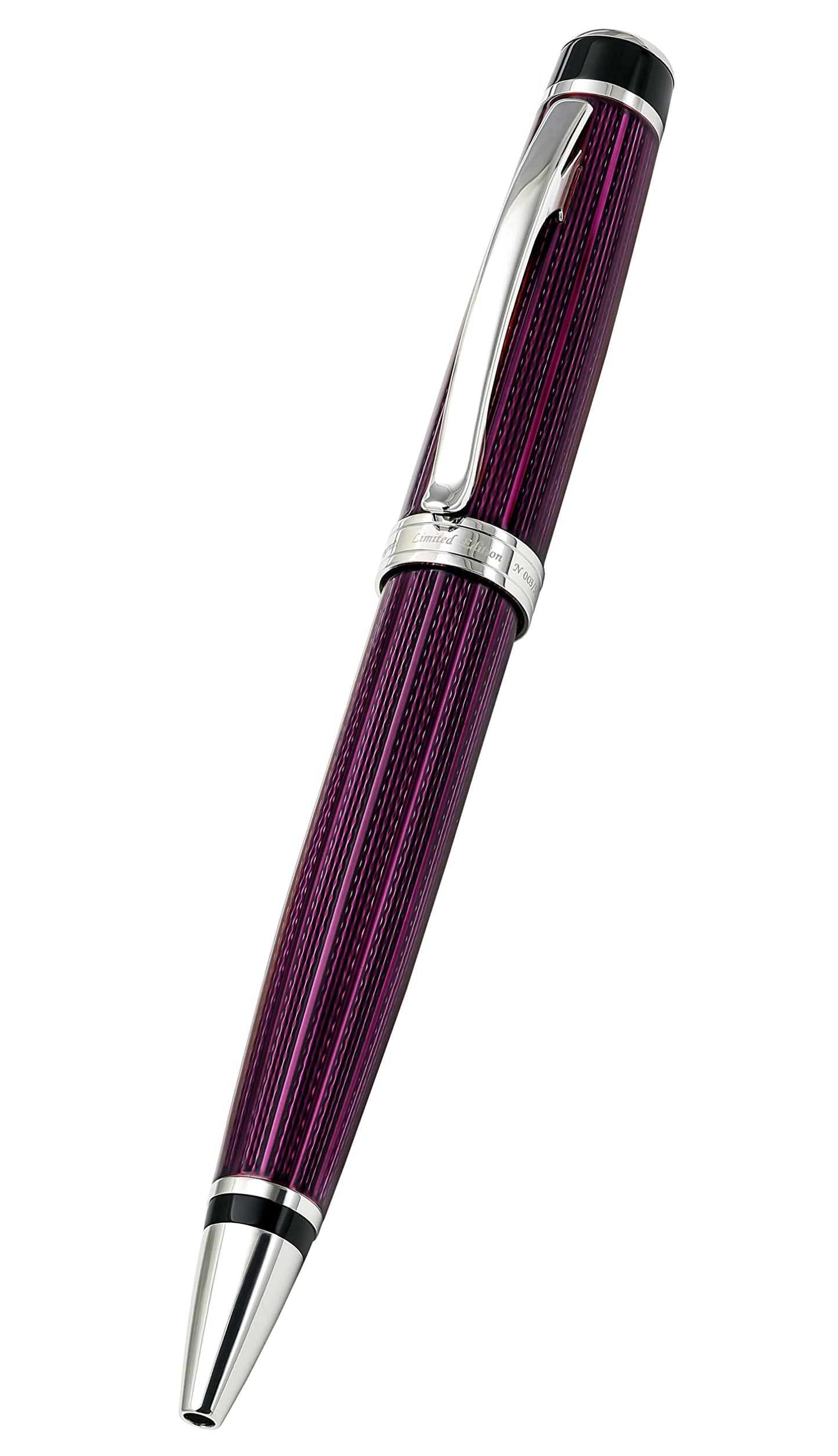 Xezo Incognito Brass Ballpoint Pen in Purple Metallic Color, Diamond-Cut Engraved, Serial, Platinum Plated Parts (Incognito Purple B-2)