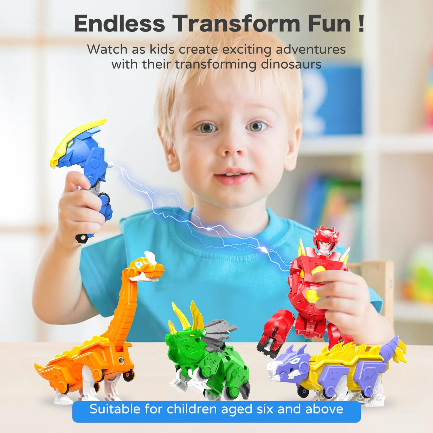 RISUNTOY 5-in-1 Transforming Dinosaur Robot Toys, STEM Building Kit with Triceratops Action Figures, Safe Set for Kids Boys Girls Age 3+ Boys & Girls, Birthday for Toddlers
