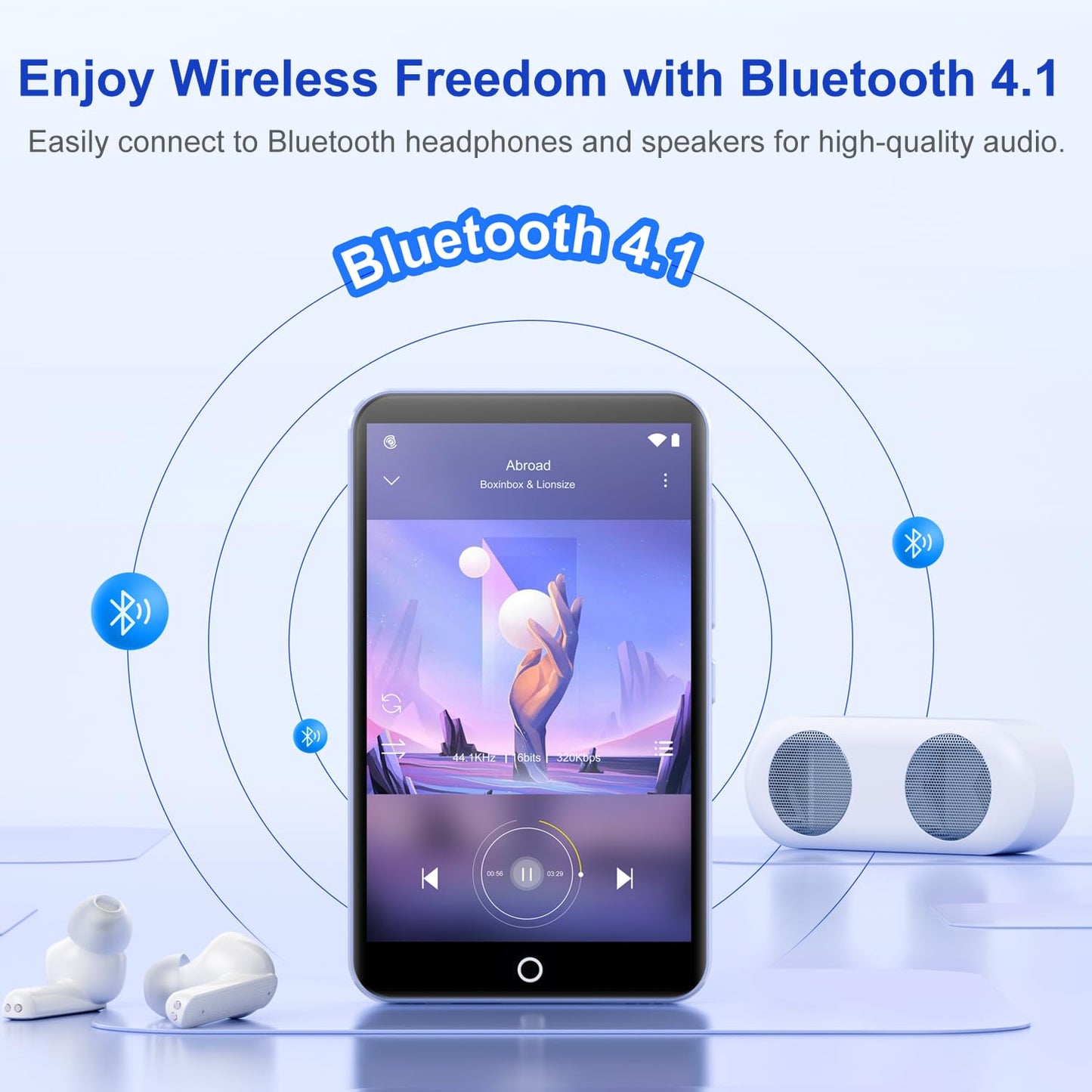 MP3 Player with Bluetooth and WiFi, 80GB MP3 & MP4 Players with Camera, Android MP3 Player with Spotify Amazon Music Deezer Audible, 4.02" Touchscreen HiFi Music Player for Kids with Speaker, FM Radio