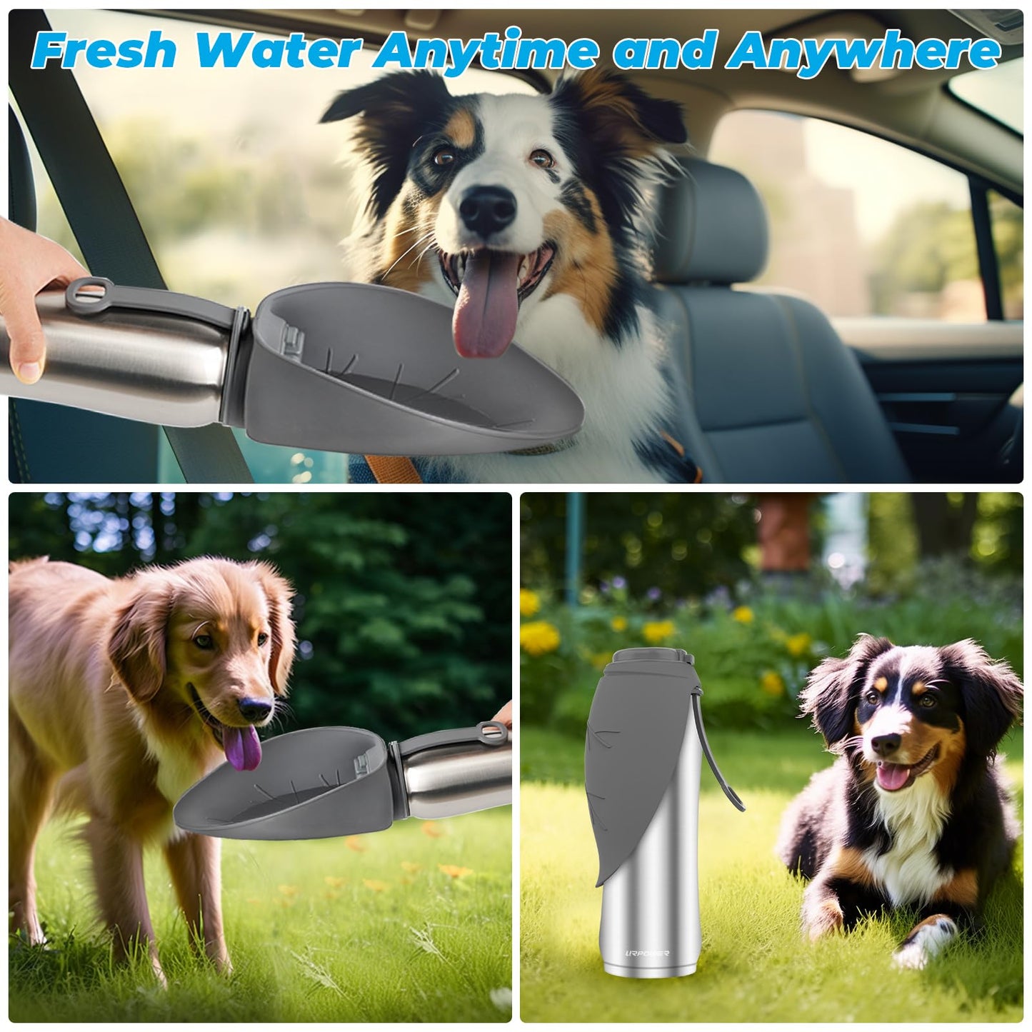 URPOWER Back Seat Extender for Dogs & 27Oz Insulated Portable Dog Water Bottle
