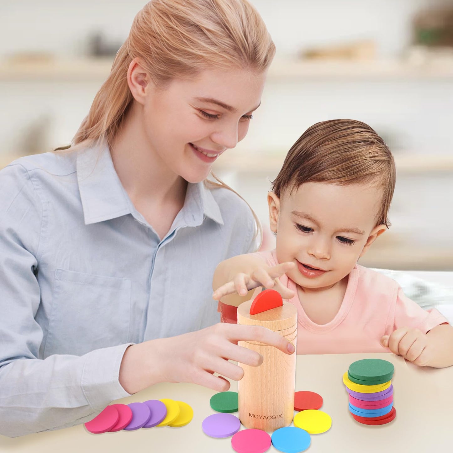 MOYAOSIX Montessori Toys for 1-3 Year Old|Educational Toddlers Toys |for 1 2 3 Age |Busy Board 18 Month Old|Fine Motor Developmental and Sensory Matching Games|Stacking Toys for Baby Boys Girls Gifts