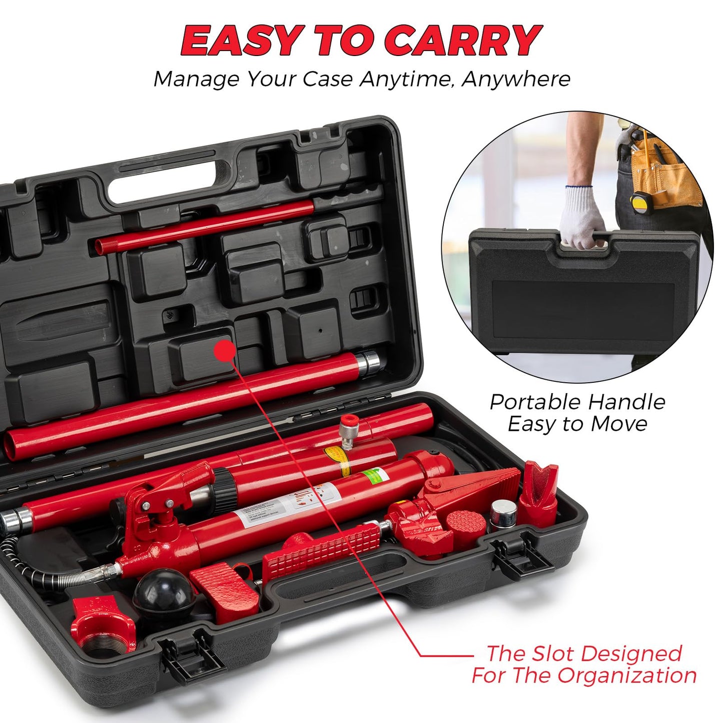 12T Porta Power Hydraulic Jack Kit, Hydraulic Multifunctional Jack with 4.6 ft/1.4 m Oil Hose, Auto Body Frame Repair Kit, Storage Case, 26455 LBS Capacity, for Car Repair, Truck, Garage