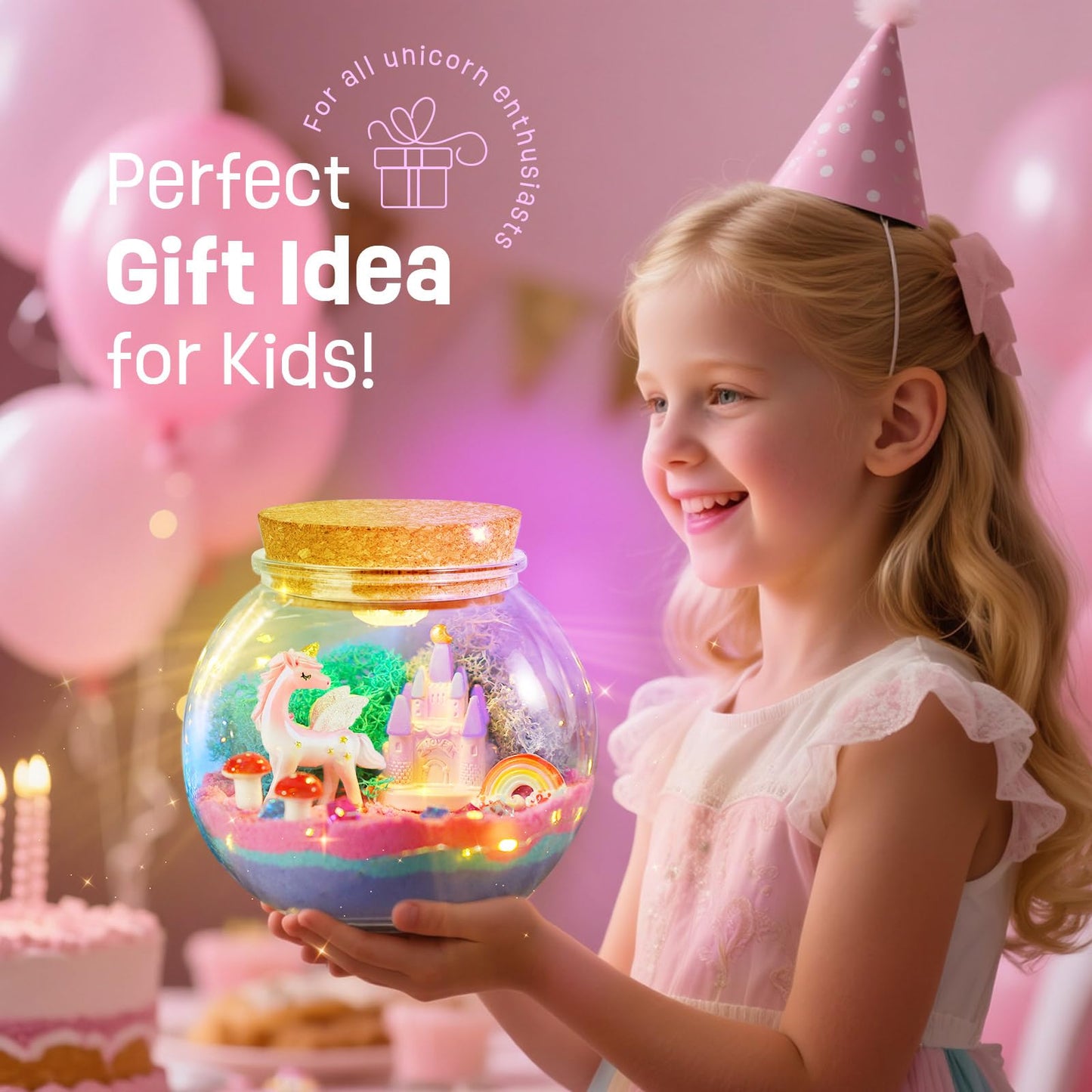 LAOESE Unicorn Light-Up Terrarium Kit for Kids – LED Night Light DIY Arts and Crafts Kit, Unicorn Toys for Girls Ages 4 5 6 7 8-12 – Birthday Easter Gifts for Girls