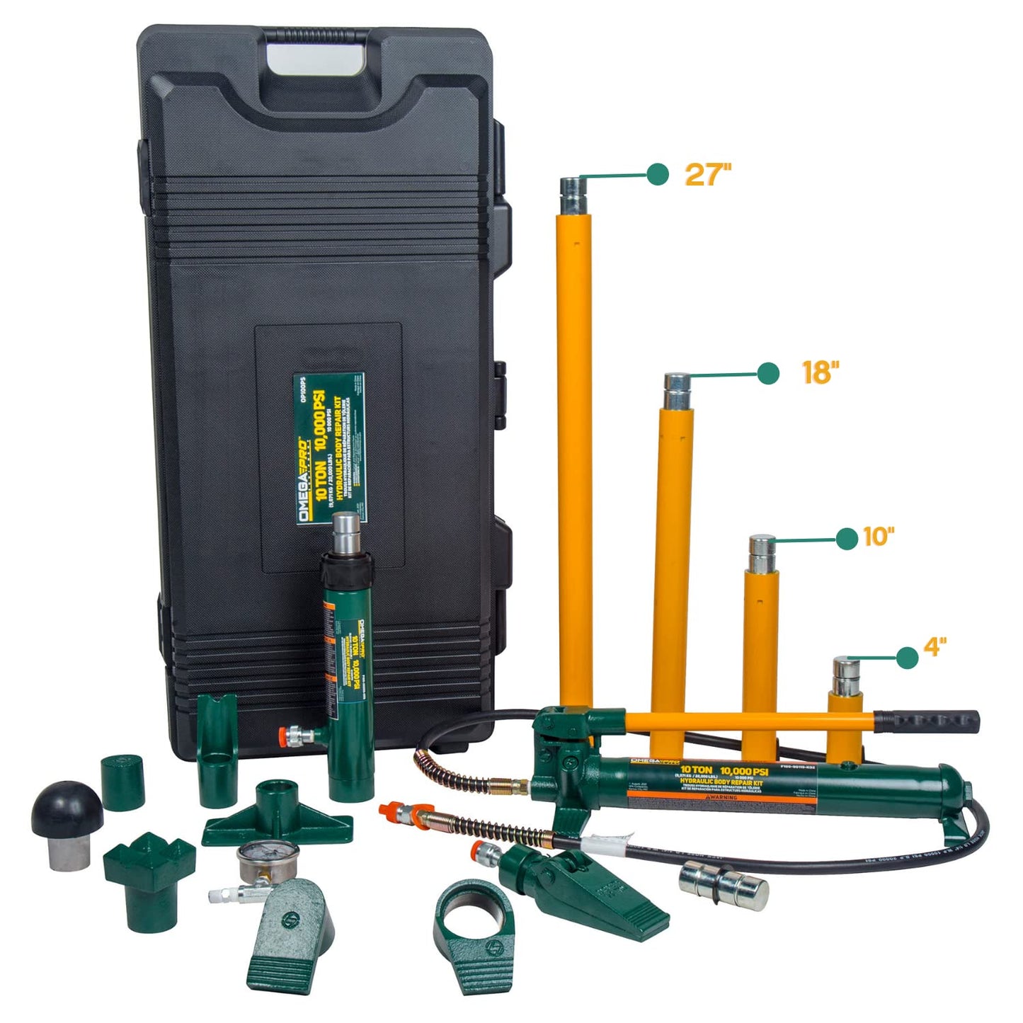 Omega Pro Hydraulic Collision Repair Kit - 10 Ton Auto Body Repair Portable Ram for Car Auto Shop Garage with Blow Mold Carrying Storage Case, Green (OP100PS)