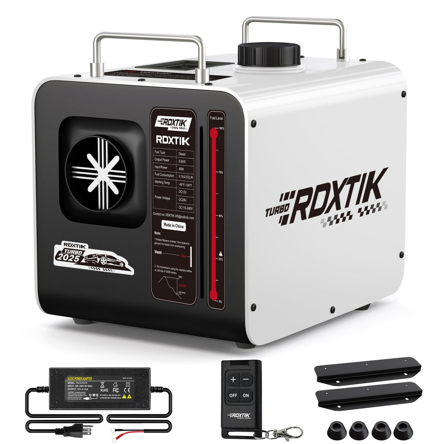 RDXTIK 9L Diesel Heater, 8KW 12V/24V/110V/240V All in One Diesel Heater with LCD Switch, Remote Control, Muffler for Truck, RV, Home, Car, Campers, Boat, White