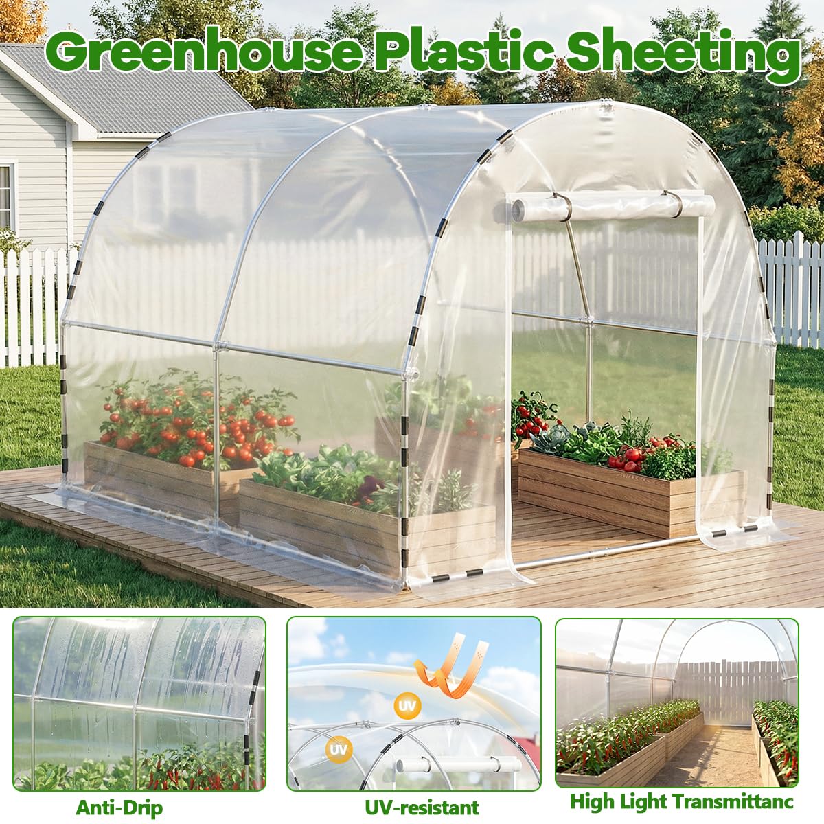 9.8x7.9x6.5 FT Greenhouses for Outdoors, Green Houses for Outside with Plastic Film, Walk-in Greenhouse with Heavy-Huty Galvanized Steel Tube (Load Capacity: 440 LB) for Garden Plant Winter