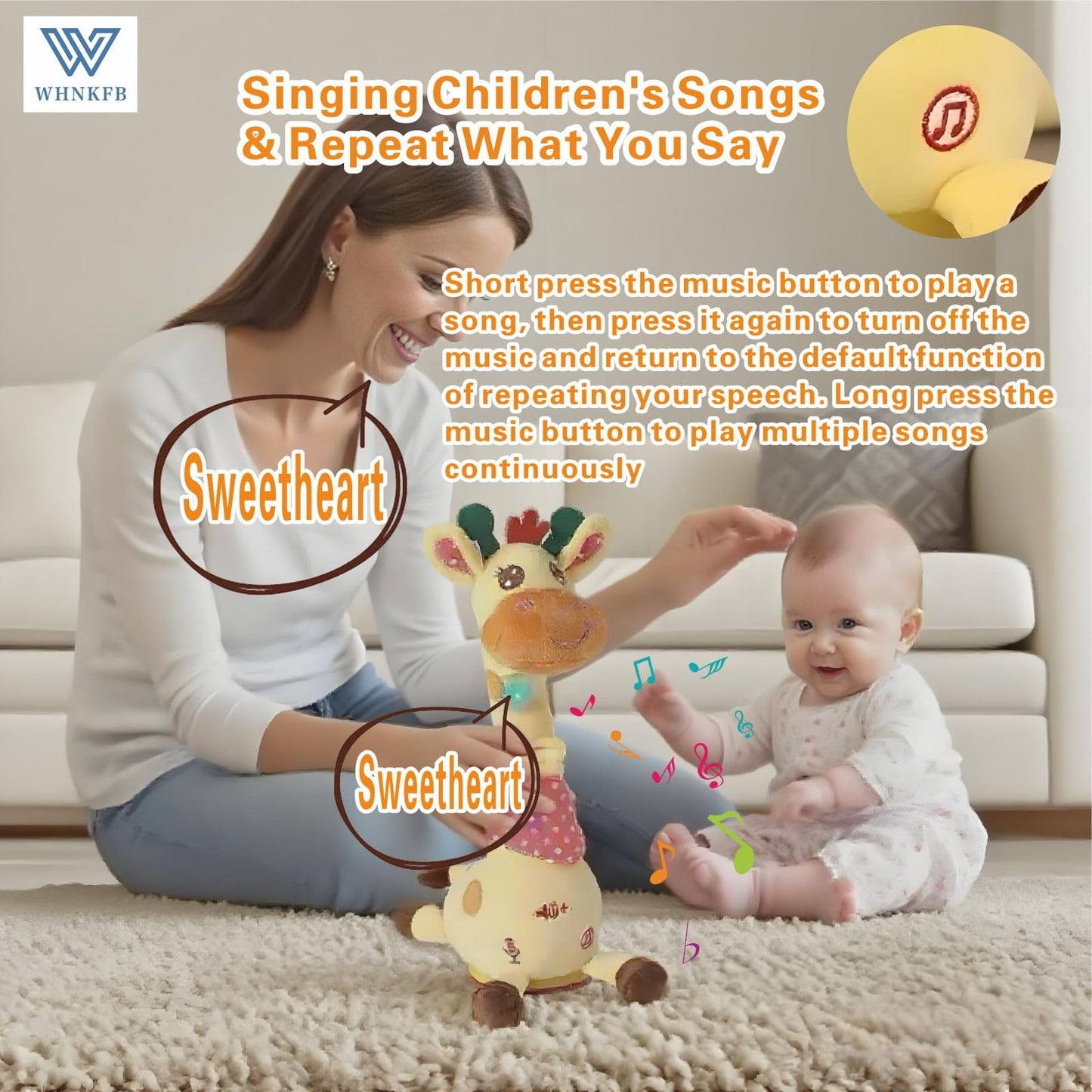 WHNKFB Dancing Giraffe Plush Baby Toy 6-12 Months - Talking Giraffe Stuffed Animal Singing Songs & Repeat What You Say, Musical Light Up Toy for Toddlers 1-3 Years Boy Girl, Soft Interactive Gift