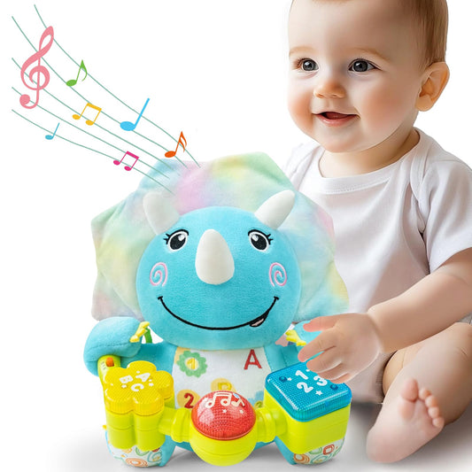 Ryotagift Baby Bilingual Musical Dinosaur Stuffed Animals Toys,Infant Early Learning Toy with Light-Up Music & Crinkle,Tummy Time Toys for 0 3 6 9 12+ Months for Baby Boy Girl Gift