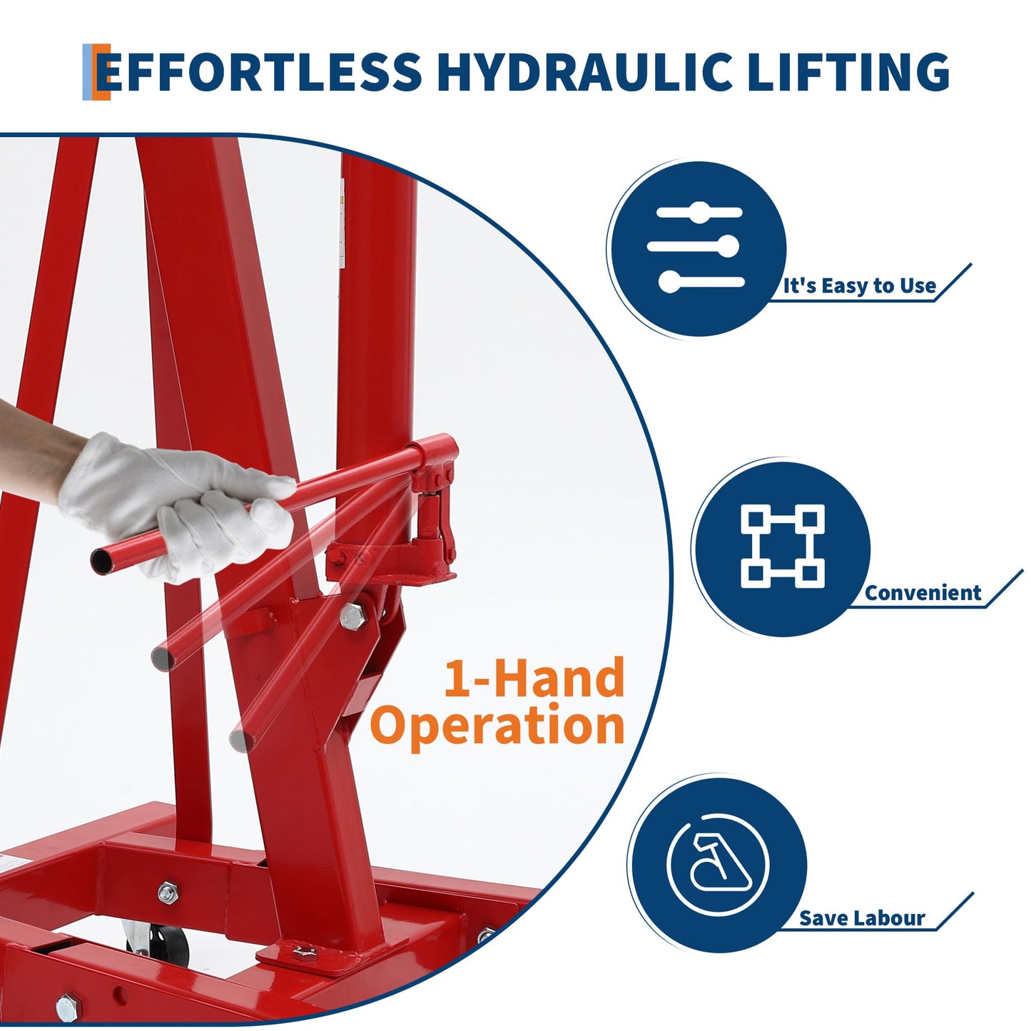 2 Ton Engine Hoist, 4400Lbs Heavy Duty Folding Cherry Picker Engine Lift with 6 Casters, Hydraulic Shop Crane Lifter Cherry Picker for Garage, Workshop, Factory, Red