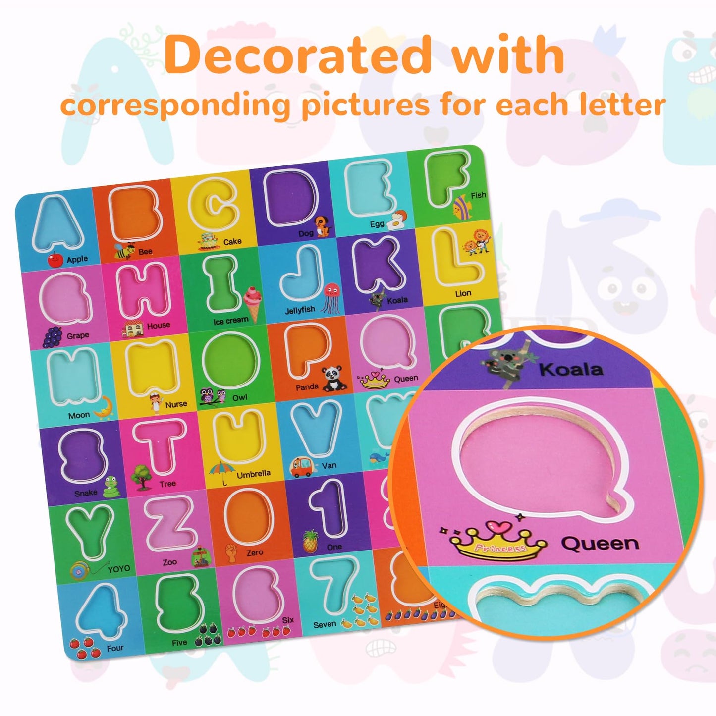 Wooden Alphabet Puzzles Ages 3-5, Alphabet and Number Puzzle with ABC Learning for Kids Ages 3 4 5, Preschool Learning Toys with Chunky ABC Puzzle Board for Girls Boys Kindergarten