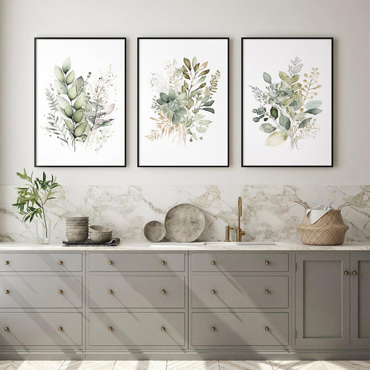 Joocrise Watercolor Botanical Wall Art Set of 3 Boho Floral Canvas Wall Decor Prints Sage Green Wildflower Wall Art Modern Flower Pictures Botanical Painting for Bedroom Bathroom 16x24 Inch Unframed