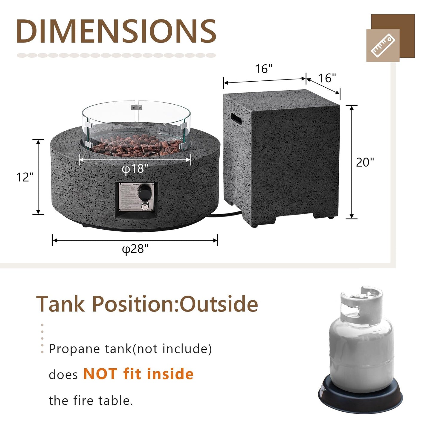 COSIEST Outdoor Propane Fire Pit Coffee Table, 28-inch Magnesium Oxide Round Base Patio Heater, 40,000 BTU Stainless Steel Burner, Free Lava Rocks, Waterproof Cover, Wind Guard, Tank Cover, Gray