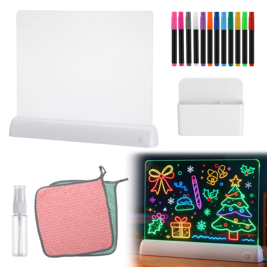 Cordless LED Drawing Board for Kids - Portable Light Up Board, Use Anywhere, 7 Colors + 12 Pens, Glows for Easy Tracing & Doodling, Birthday Gifts Toys for 4–10 Girls & Boys (White, 11.8×9.8in)