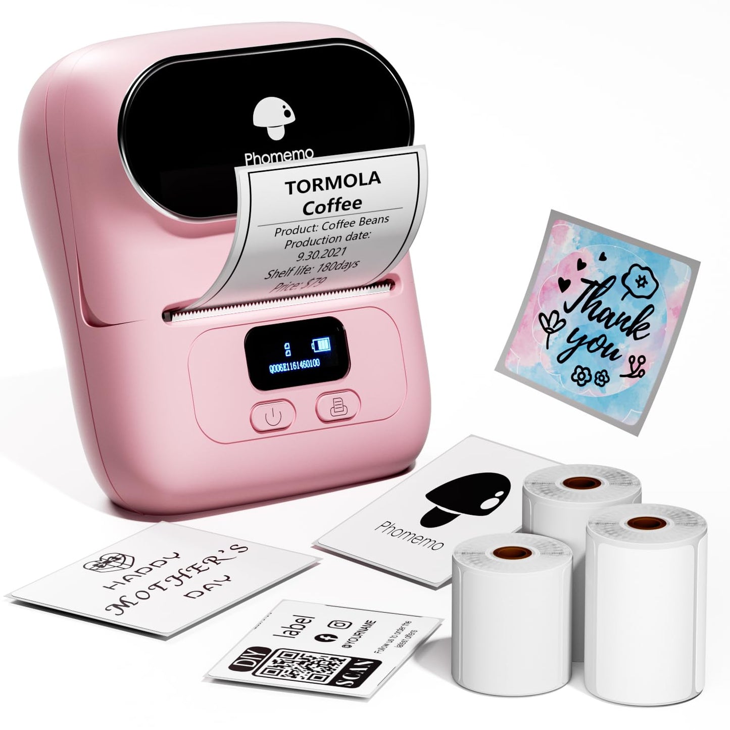 Phomemo M110 Label Makers - Barcode Label Printer Bluetooth Label Maker Portable Thermal Printer for Small Business, Address, Barcode, Logo, Clothing, Mailing, Sticker Printers for Phones & PC, Black