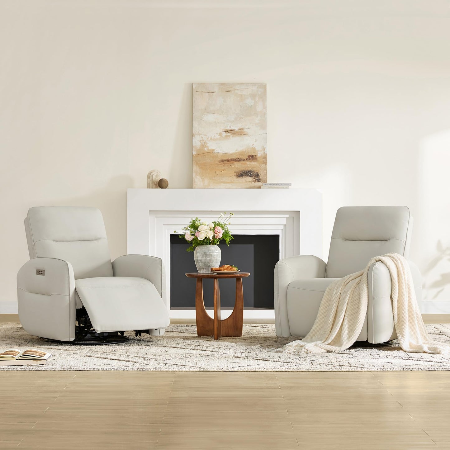 CHITA Faux Leather Power Recliner Chair, Swivel Glider Recliner for Adults, Nursery Rocking Chair with USB & Type-C Charging for Living Room, Bedroom, Creamy Grey
