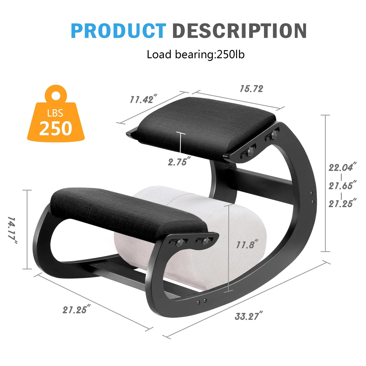 Adjustable Kneeling Chair, Wooden Ergonomic Chair Knee Chair Posture Chair - Improve Your Posture with an Angled Seat for Home,Office (Cylindrical Black)