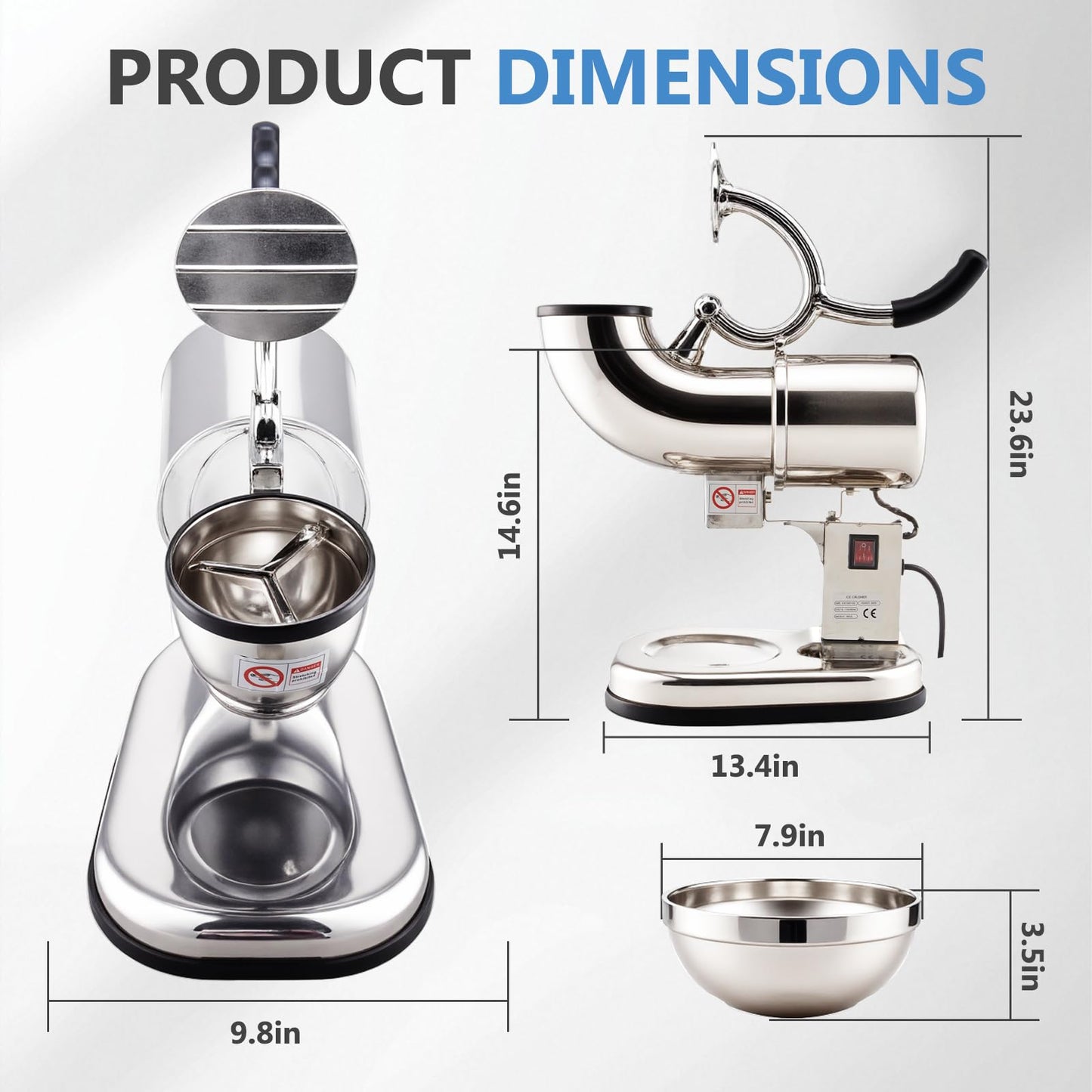 YODHOSA Electric Ice Shaver 300W Snow Cone Maker Machine 440lbs/hr Shaved Ice Machine Stainless Steel Kitchen Electric Ice Crusher with a Free Ice Pick and Ice Cube Tray