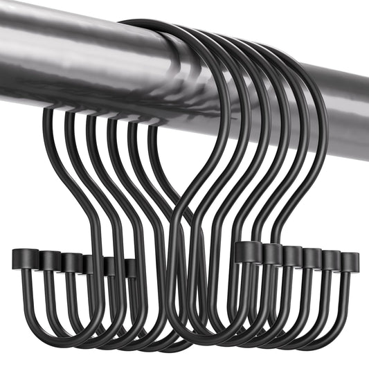 Bathway Shower Curtain Hooks Black Shower Curtain Rings, Simple Double Hook Shower Curtain Hooks Rust Proof, Smooth Sturdy Metal Shower Hooks for Shower Curtain Rod, 12Pcs Shower Rod Hooks
