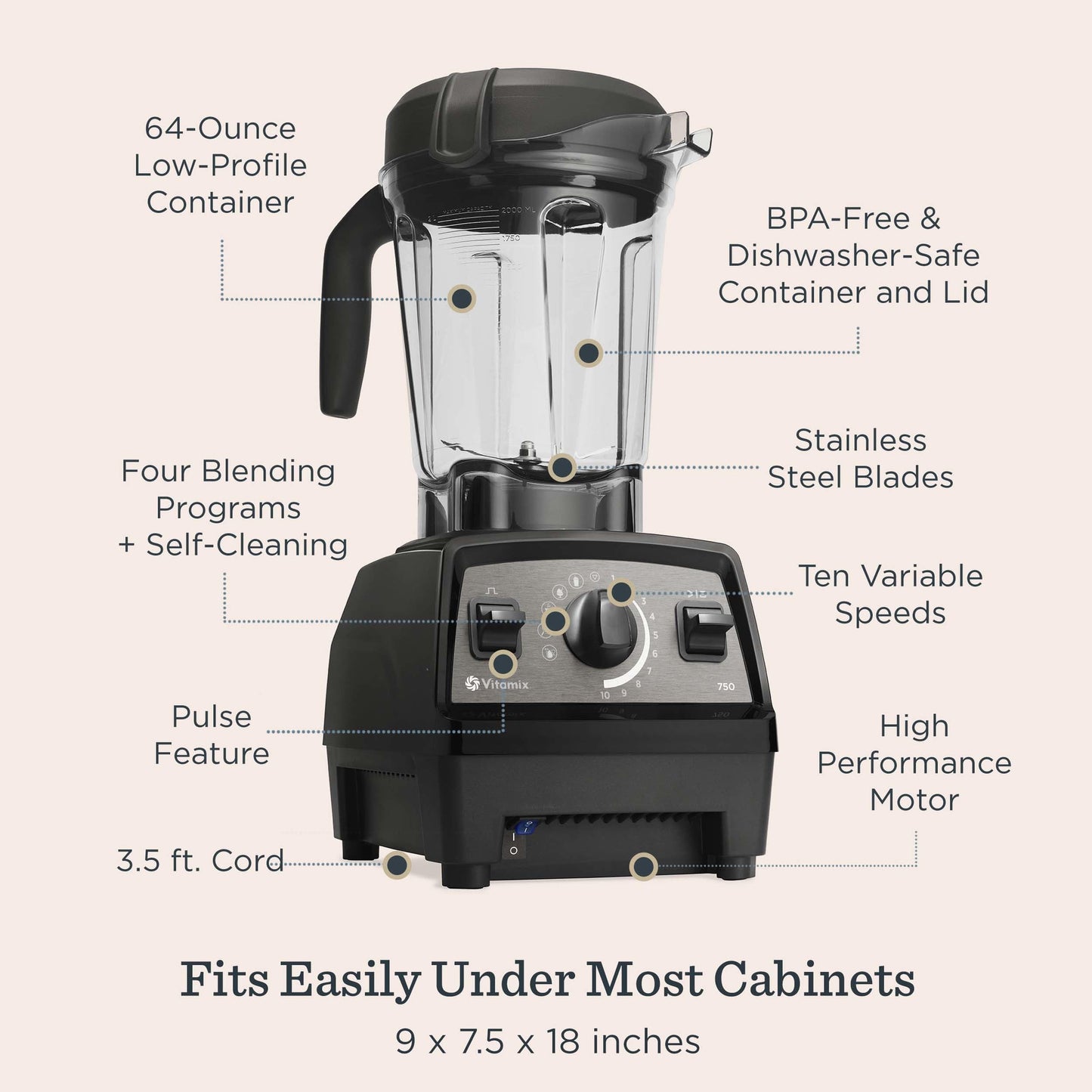 Vitamix Propel Series 750 Blender with Four Blending Programs, Self-Cleaning Program, Professional-Grade Blender for Smoothies, Soups and More, Stainless-Steel Blades, 64 Oz Container, Red