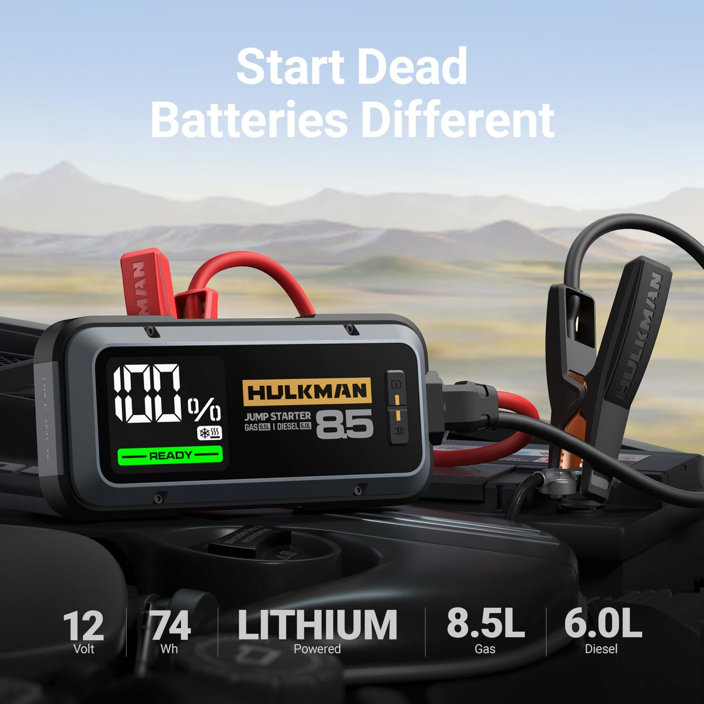Hulkman Alpha85S,Space Gray, 2000A 74Wh Smart Jump Starter with -40℉ Start Tech, 12V Portable Car Battery Booster, 3.3" LED Display, USB-C Power Pack, Jumper Cables for up to 8.5L Gas/6.0L Diesel