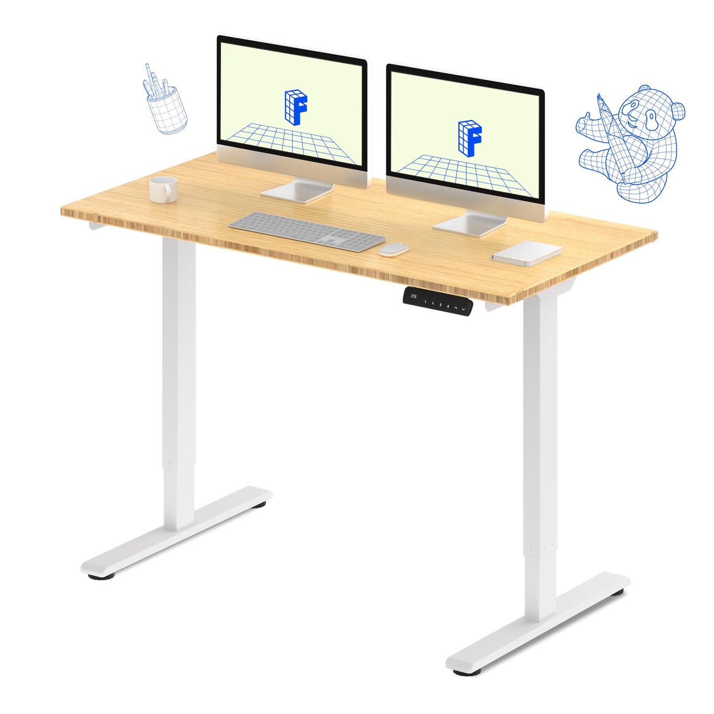FLEXISPOT E3 Bamboo Dual Motor Electric Standing Desk 55 x 28 Sit Stand Up Desk, Holds 220 lbs, Adjustable Height w/ Memory Presets, Solid Bamboo Desktop & White Frame, Ships in 2 Boxes