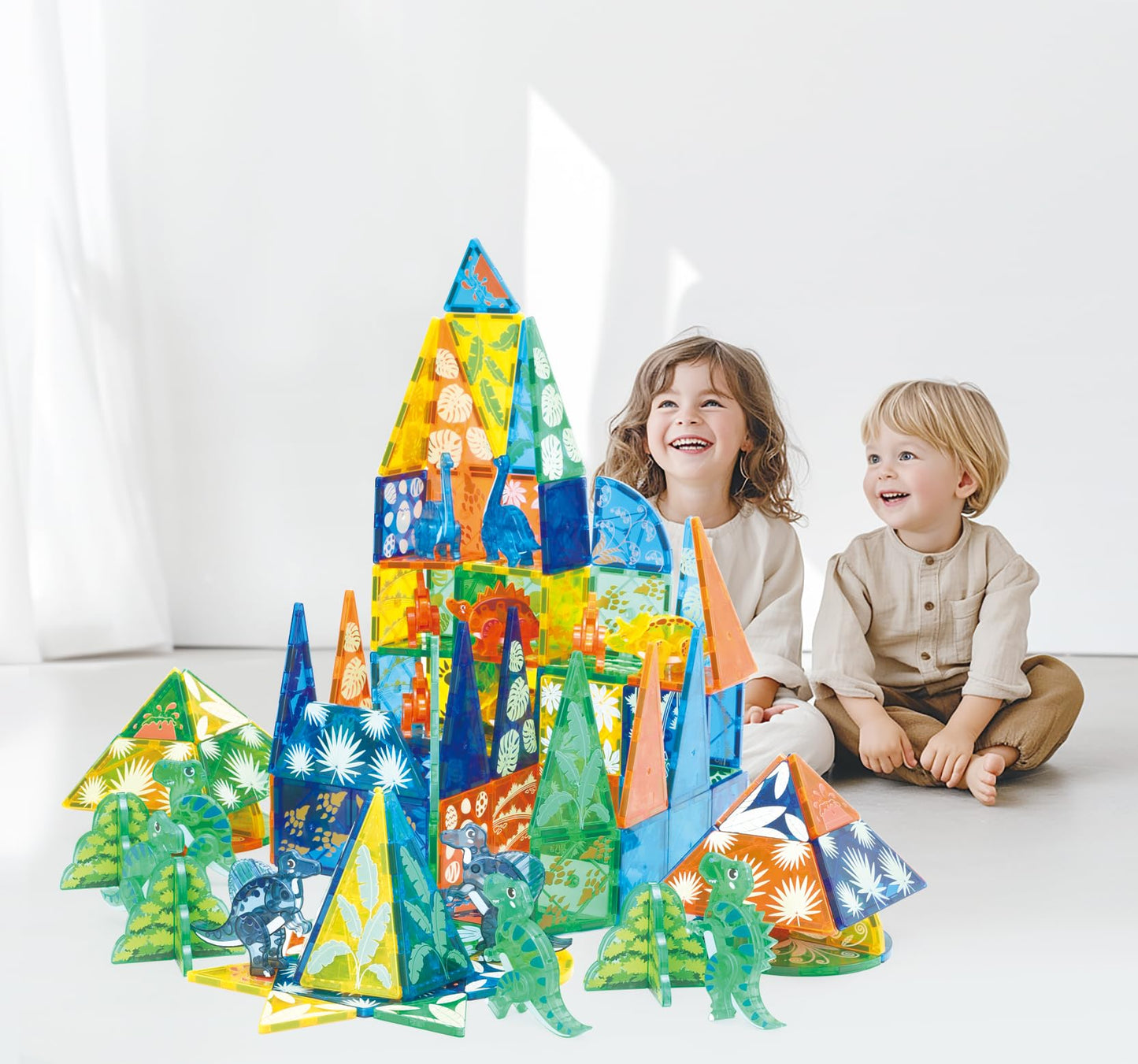MEGAGONTILES Dinosaur Magnetic Tiles Set 106PCS | STEM-Authenticated Magnet Building Blocks with Dinosaur Animals | Educational Construction Toy for Toddlers & Kids Ages 3–8 (Boys & Girls)