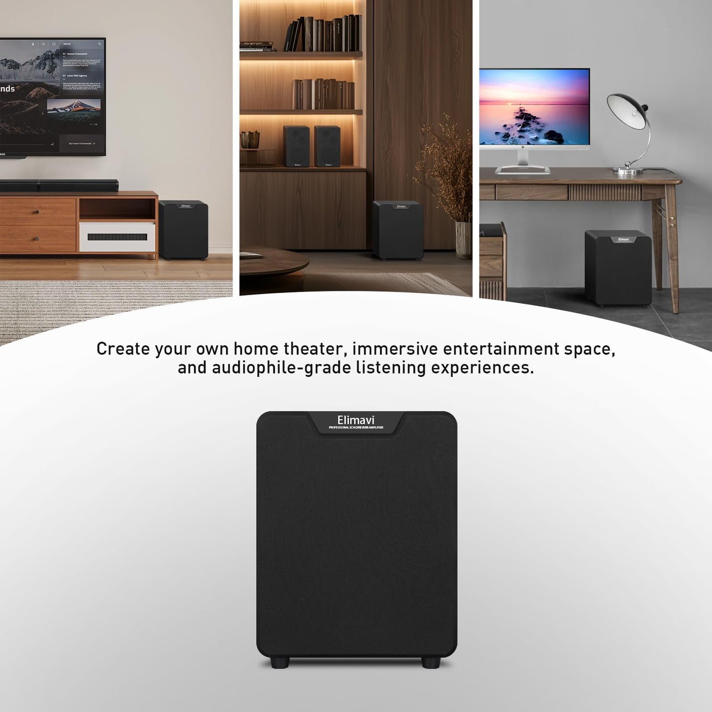 Elimavi 8" Powered Subwoofer Home Audio - 200W Deep Bass for Home Theater - Copper Driver, MDF Enclosure w/Aluminum Radiator - Ideal for Home Surround Sound Systems