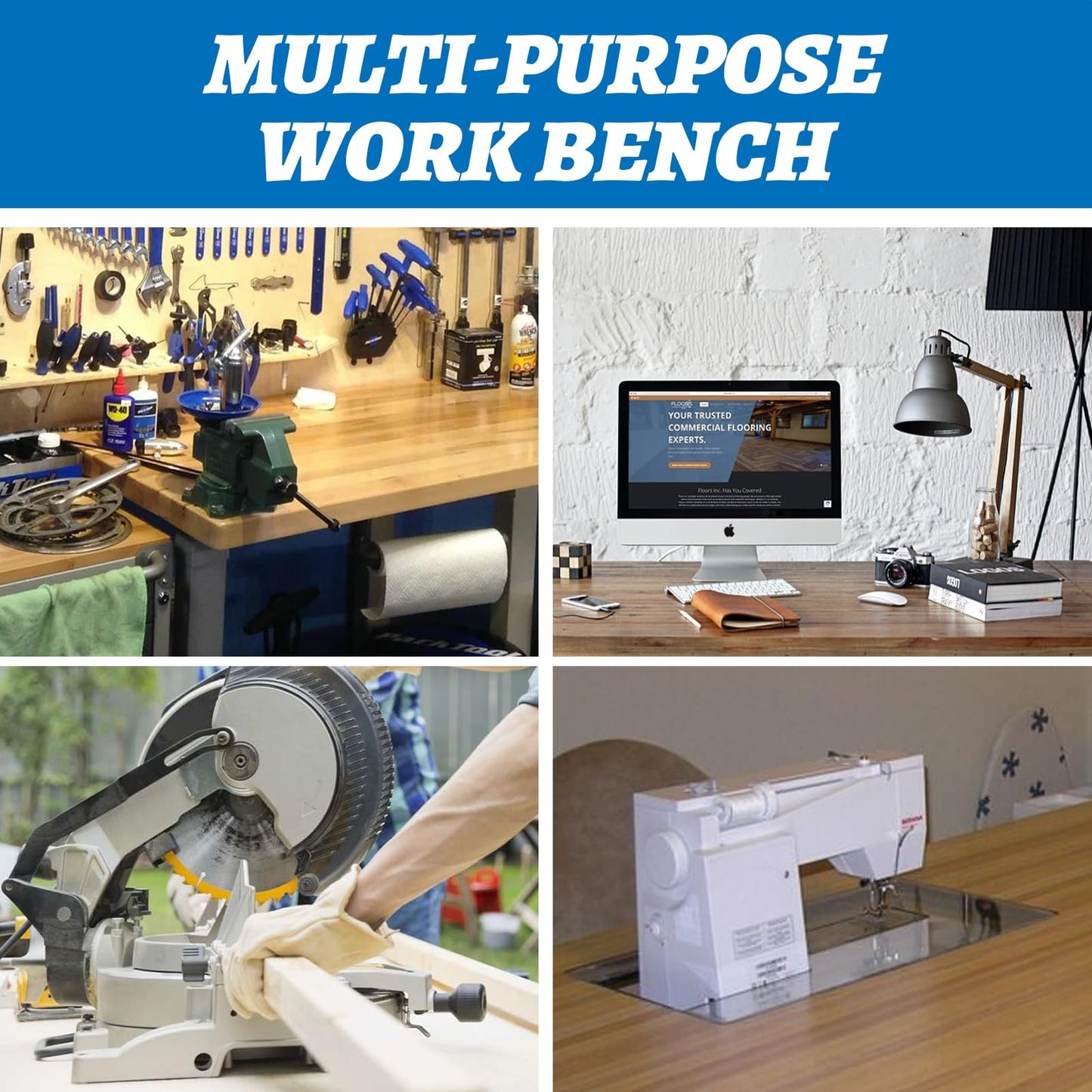 Workbenche with Drawers,60'' Workbench with Power Outlet for Garage,2700 Lbs Capacity Adjustable Workbench,Heavy Duty Table for Workshop Office Home Commercial