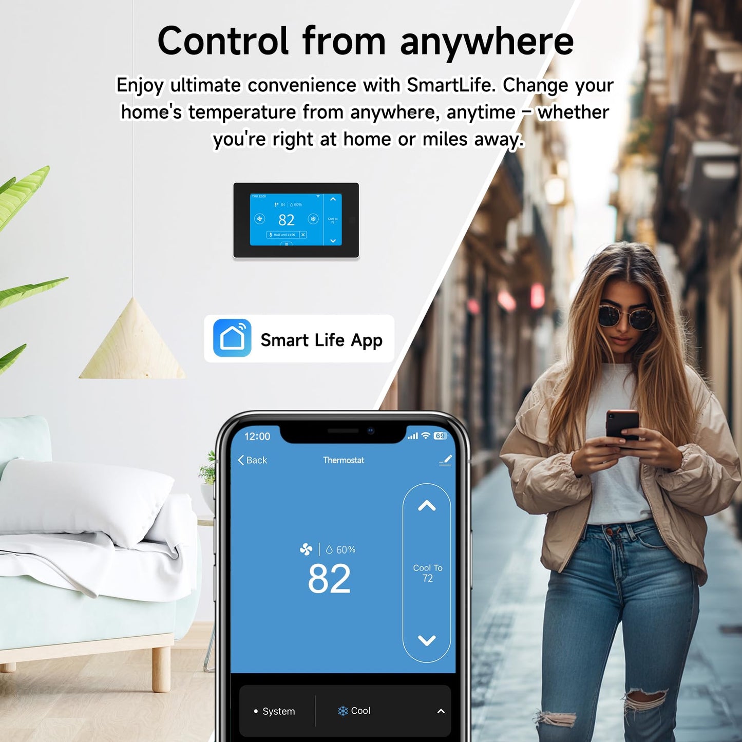 Smart Thermostat for House with C-Wire Adapter, Programmable WiFi Thermostat Compatible with Alexa and Google Assistant,Energy Saving, Remote Control Tuya/Smart Life, C-Wire Require