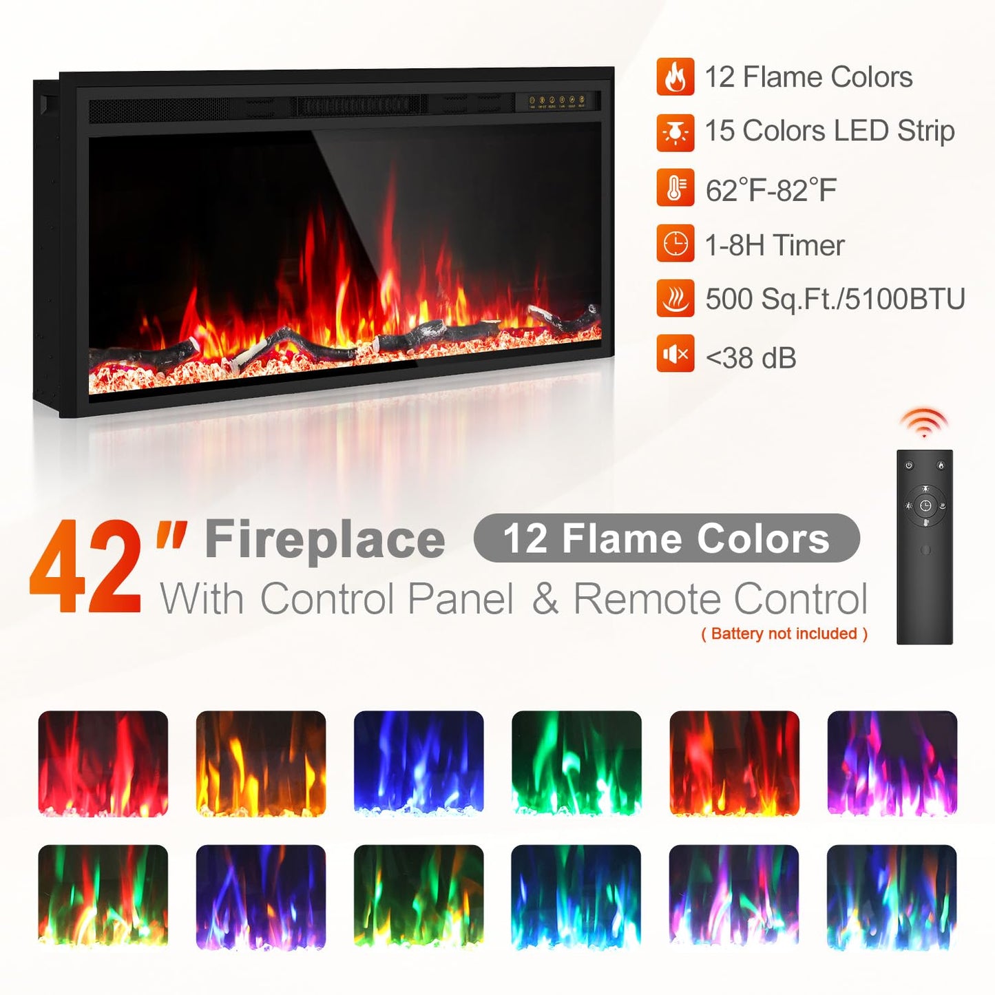 Electric Fireplace Mantel with Grey Marble Finish, 69” Fireplace TV Stand with 42”Electric Fireplace Heater, Remote Control, Adjustable Led Flame, Corner Fireplace for Living Room, Bedroom, White