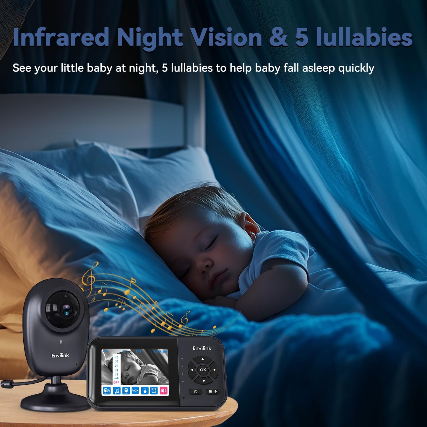 Envilink Smart Video Baby Monitor,2.8inch Display,1080p Camera,1500ft Long Range,WiFi On/Off Switch,Night Vision,Feeding Clock,Temperature Detection,2-Way Talk,Free Smart Phone App