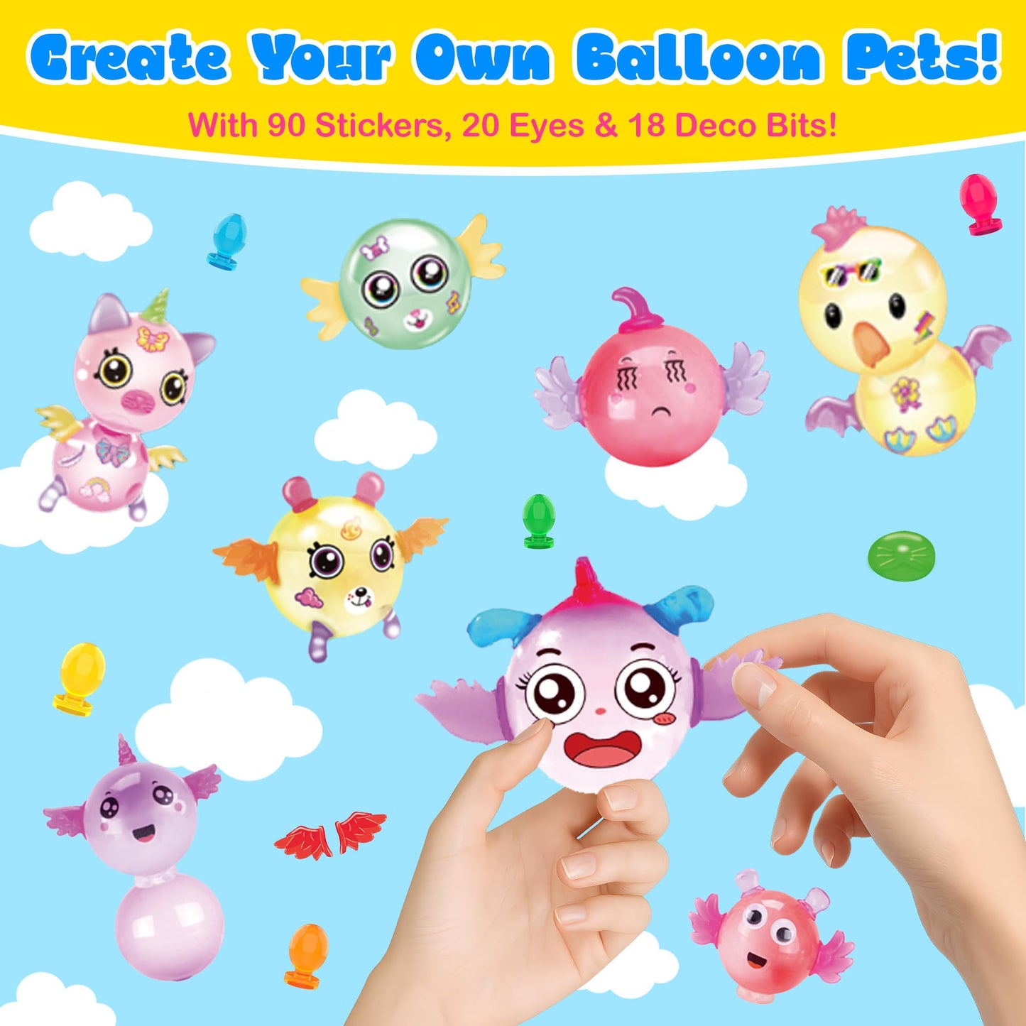Kiditos Balloon Animals Kit with Pump, Balloon Making Kit for Kids with Stickers & Accessories, DIY Creative Toy Birthday Gift for Boys & Girls Ages 3+