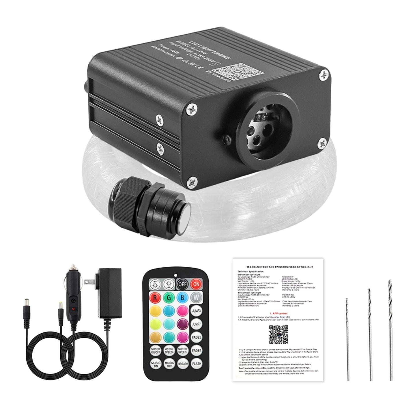 ATOKEE 16W Starlight Headliner Kit 650pcs 0.03in 9.8ft, Twinkle Small Size Fiber Optic Car Star Roof Lights with Bluetooth APP/Remote Control