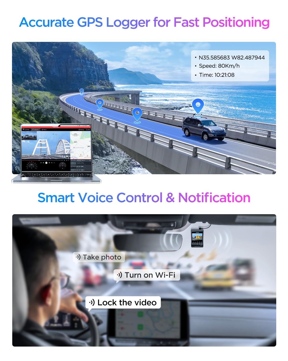 VIOFO A329S 4K 60FPS Dash Cam Front and Rear, 4K+2K Dual Dash Camera for Cars, Power Saving Parking Mode, Wi-Fi 6 App Control, Dual STARVIS 2 Sensors, Supports up to 4TB SSD