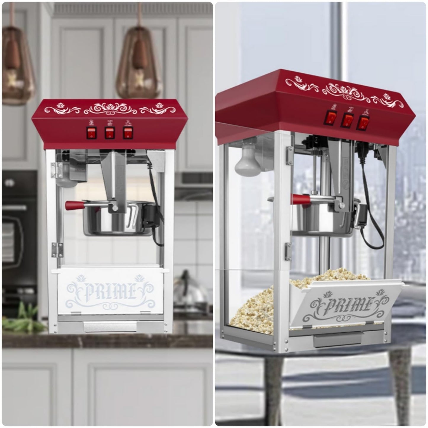 Trygoal Commercial Popcorn Machine, 12 Oz Kettle, 800W Countertop Popcorn Maker with Tempered Glass & Warming Deck, Tabletop Pop Corn Popper for Home Theaters, Birthday Parties, School Events, Red