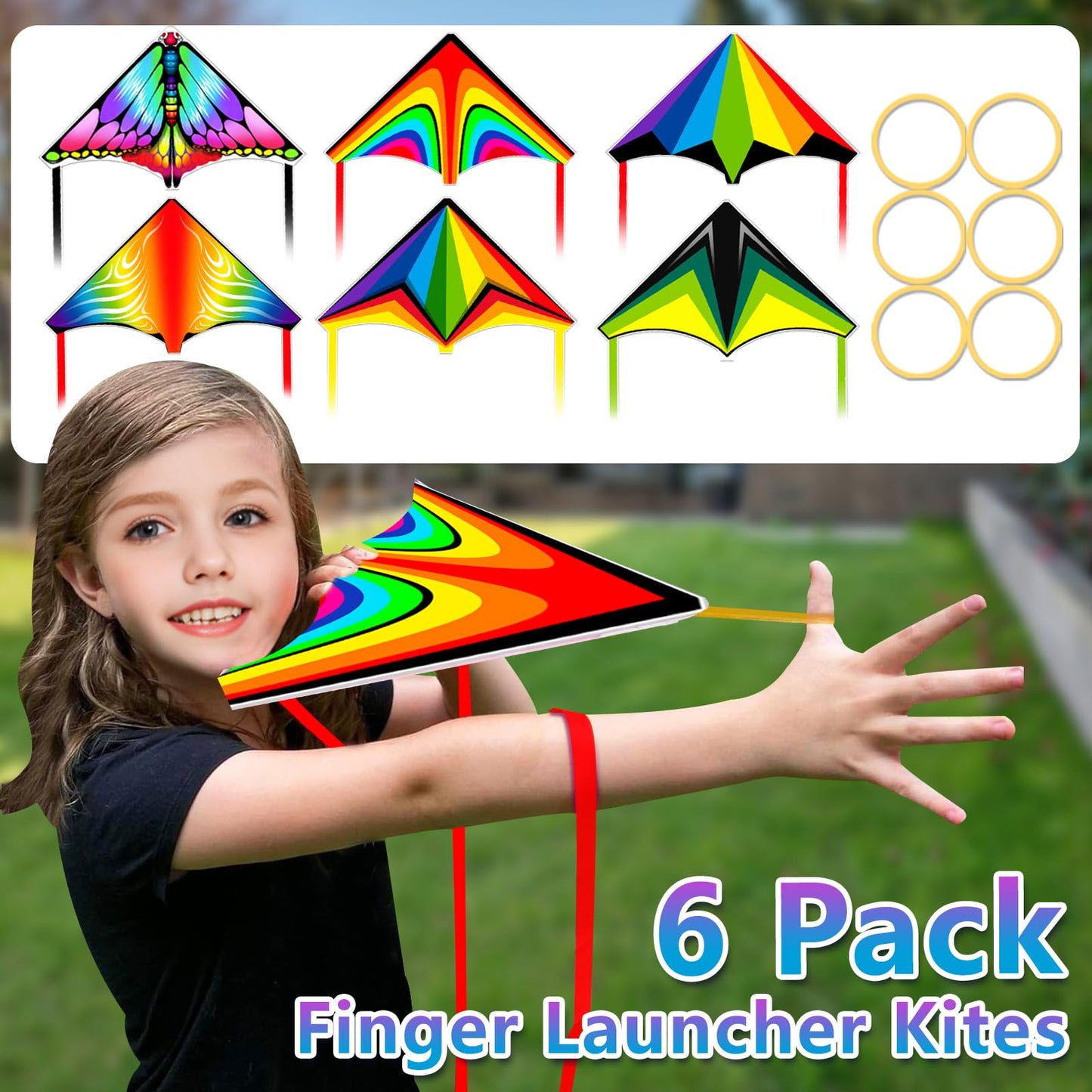 6 Pcs Mini Kites for Kids Ages 3-5 4-8 8-12, Finger Launcher Kites Easy to Fly on Beach|Park|Plaza|Garden|Backyard, Great for Birthday Party Favors Goodie Bags Stuffers