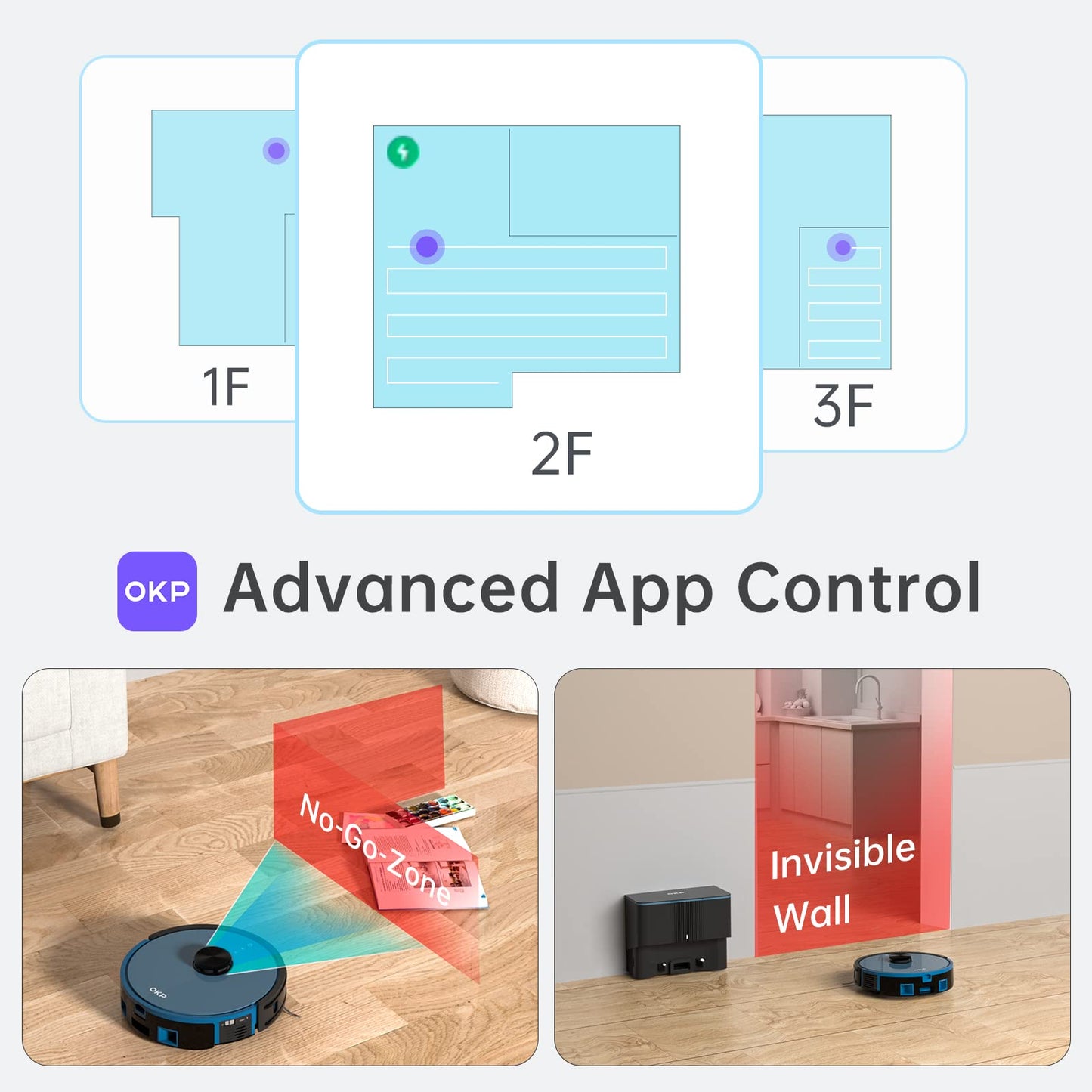 OKP L3 Robot Vacuum Self Emptying Station for 60 Days, LiDAR Navigation, 200Min,4000Pa Suction, 2.4G WiFi/App/Alexa Control, Robotic Vacuum for Pet Hair, Carpet, Floors,Blue