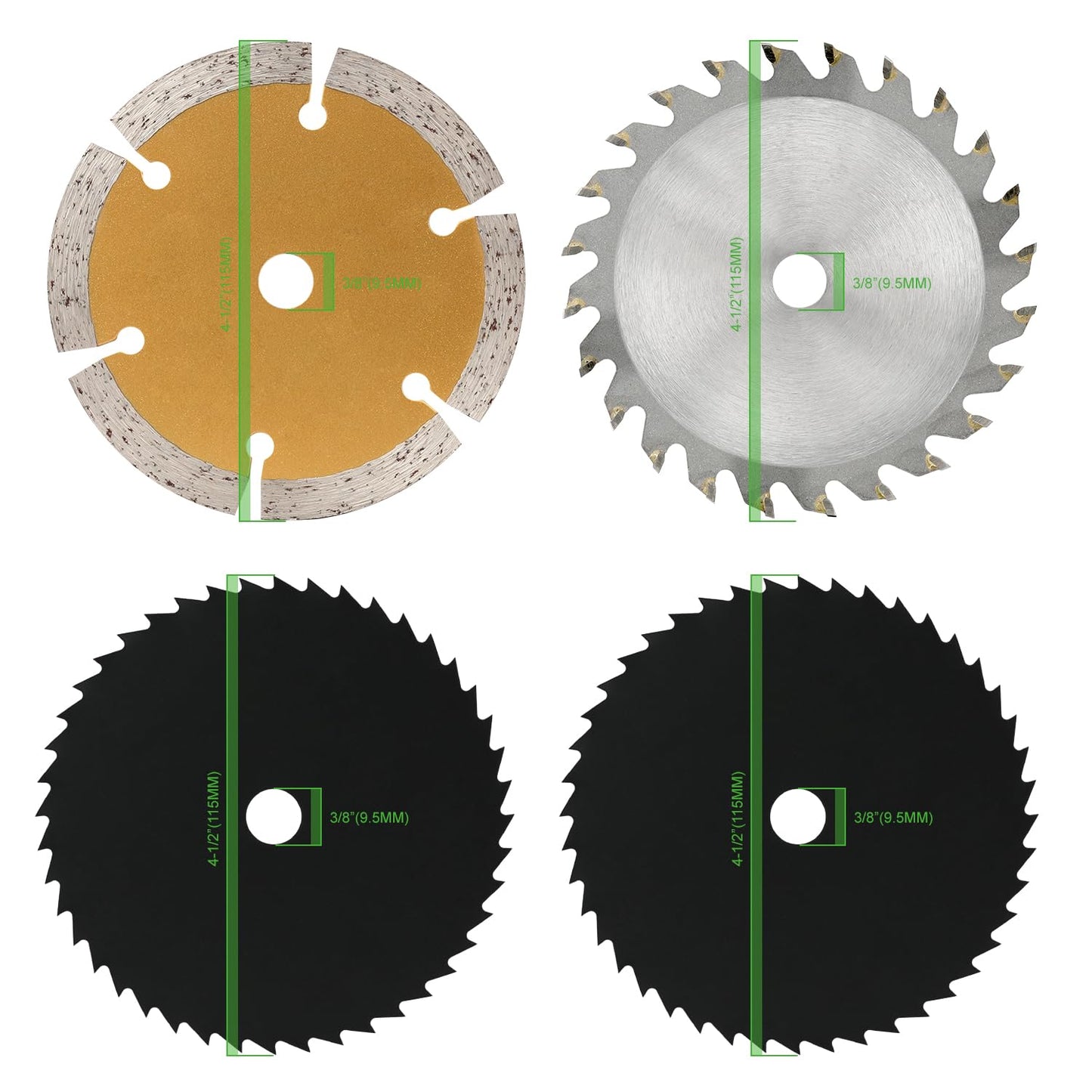 GALAX PRO Saw Blade Set, Pack of 4 Assorted 60T HSS Metal/24T TCT Wood/Diamond 4-1/2-Inch Circular Saw Blade with 3/8" Arbor for Fast Cutting…