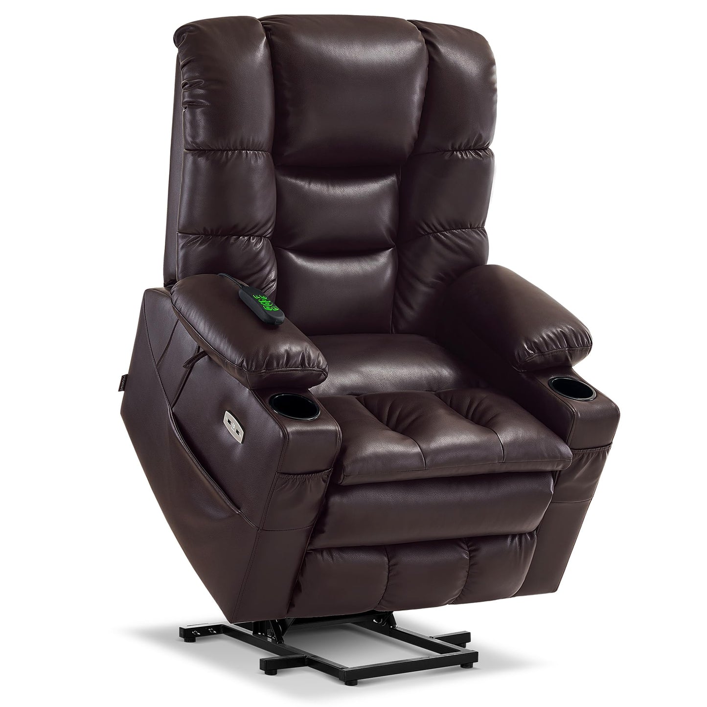 MCombo Large Triple Motor Power Lift Recliner Chair with Massage and Dual Heating, Adjustable Headrest for Tall Elderly People, Faux Leather 7634 (Dark Brown, Large)