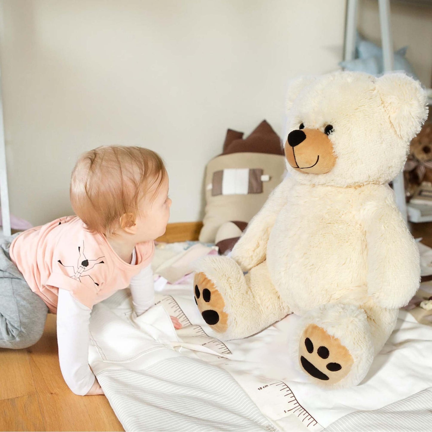 LotFancy Teddy Bear Stuffed Animals, 20 inch Soft Cuddly Cute Plushies, Plush Toys with Footprint Design, Stuffed Animals for Girls Kids Baby Toddlers, Baby Shower Easter Birthday Gift Decor, Beige