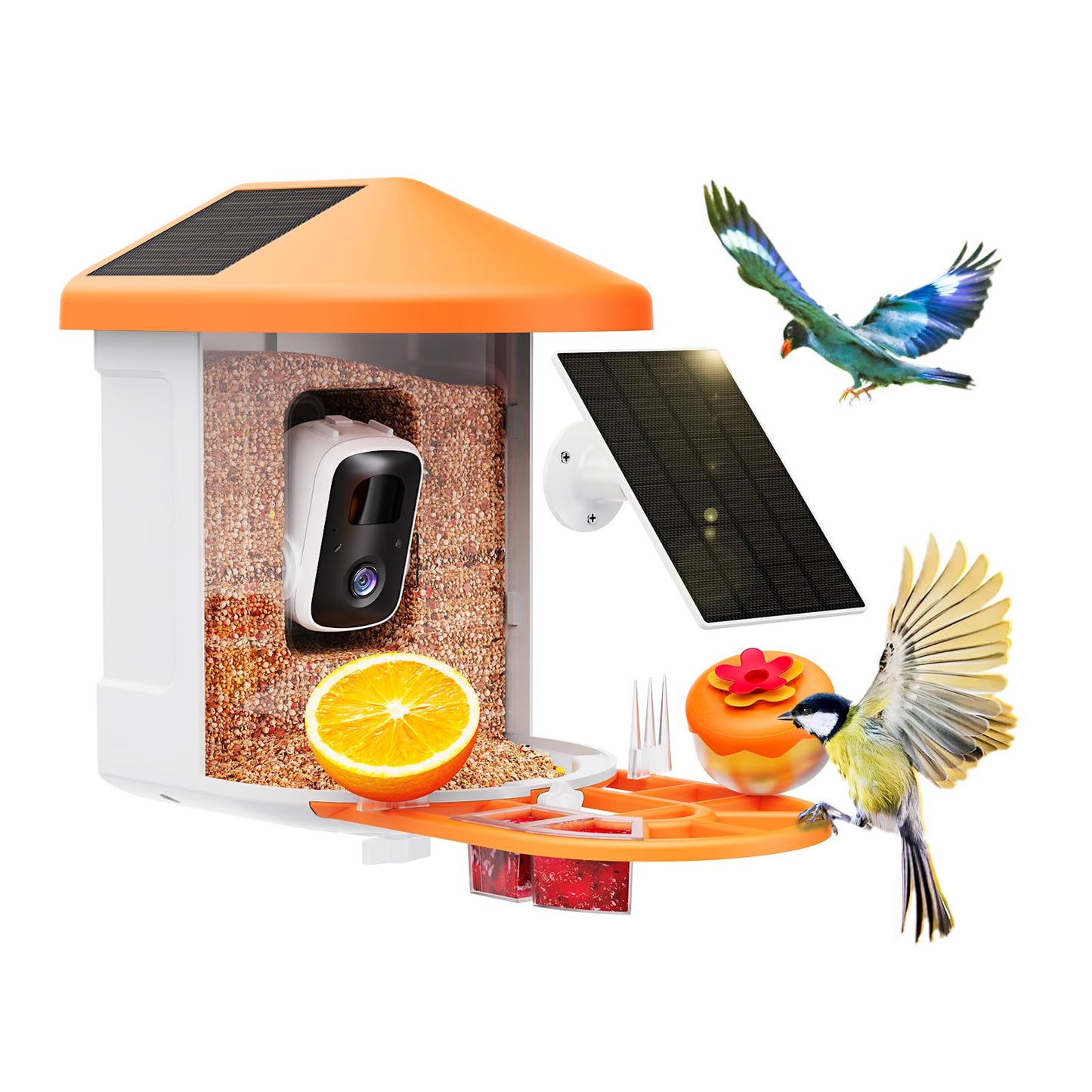 HARYMOR Bird Feeder with Camera with AI Identify Birds Species Solar Powered, Smart Bird House with Cam, 2K HD Video Live Stream, Instant Arrival Alerts - Orange