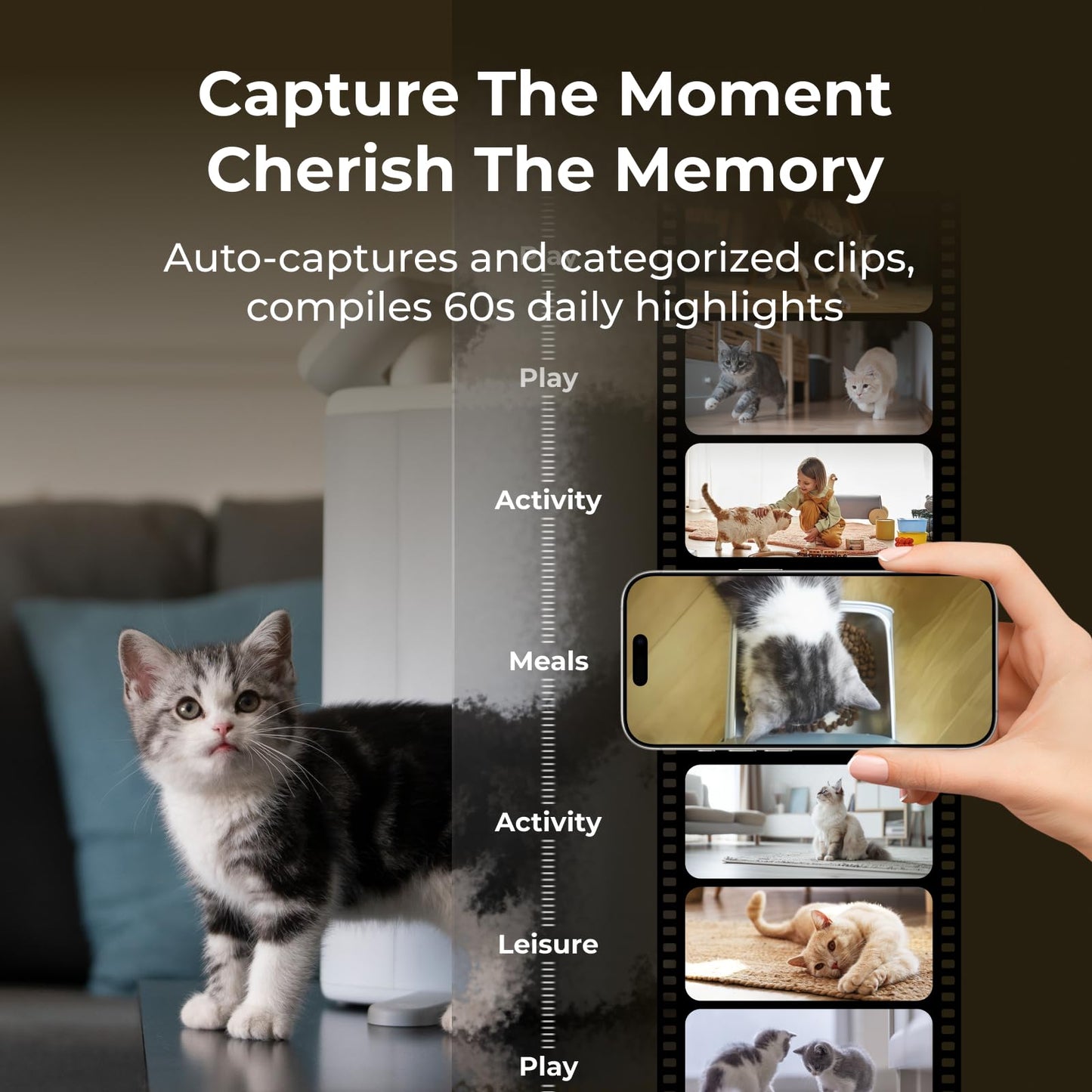 HHOLOVE Automatic Cat Feeder with Camera AI-Powered, 2k HD Video Night Vision, 5G/2.4G Wi-Fi Programmable, 2-Way Audio, Low Food Alert, Blockage Sensor, 1-Year Subscription Version