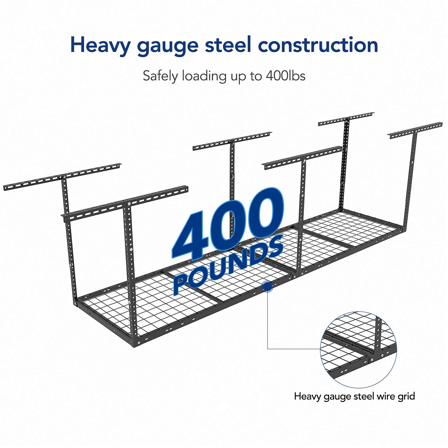 FLEXIMOUNTS 2x8 Overhead Garage Storage Rack, plus 2-Pack 2x4ft Corner Wall Mounted Floating Shelves, 450lbs+440lbs Capacity, Heavy-Duty Garage Organizer, Black
