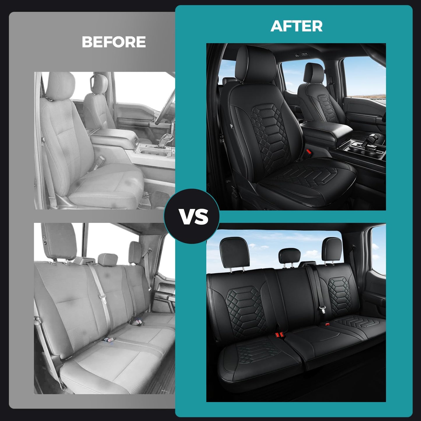 FEINEPRO F150 Seat Covers Full Set - Pickup Truck Seat Protectors for Ford 2015-2025 F150 SuperCrew & 2017-2025 F250/f350/f450 Super Duty Crew Cab, Durable Faux Leather Waterproof