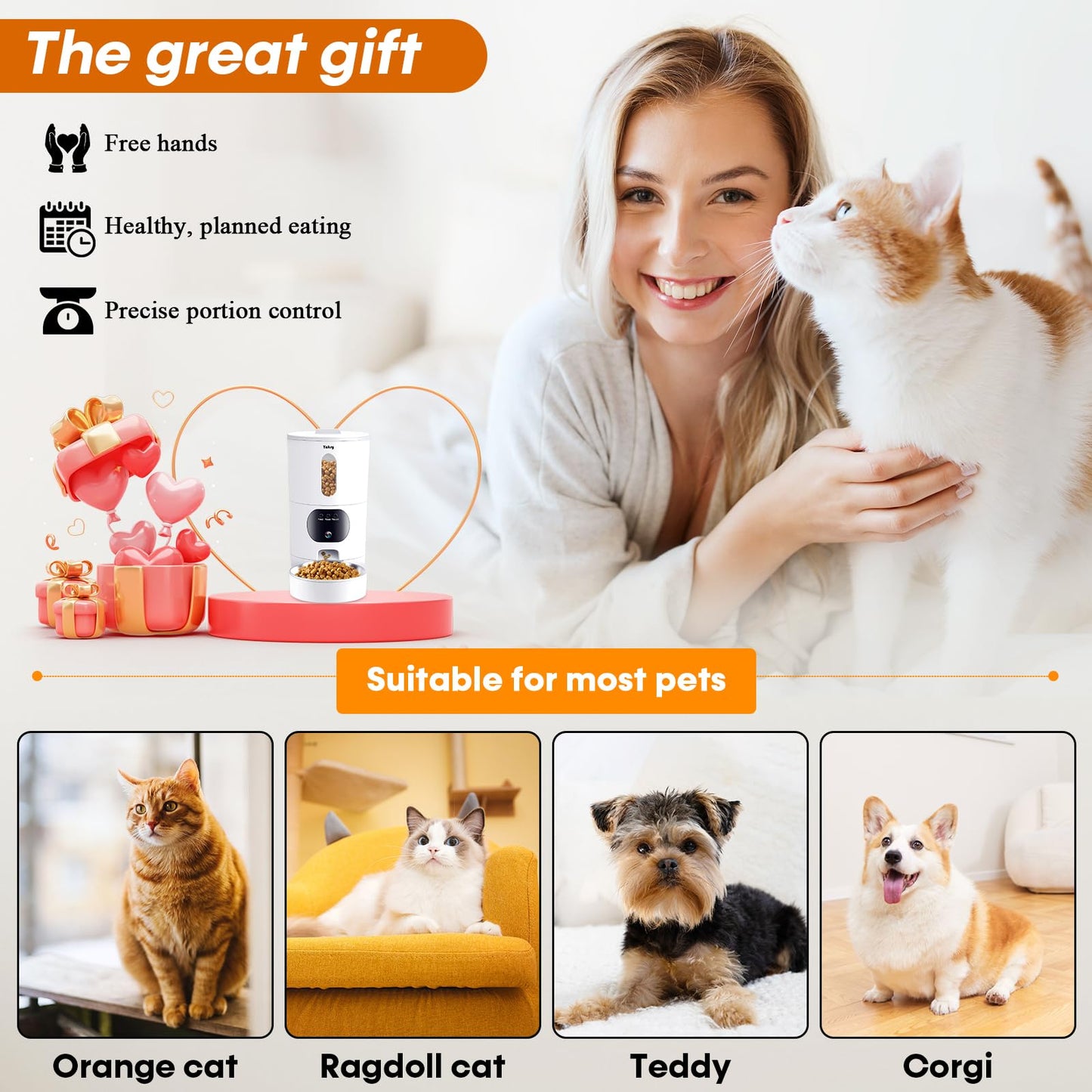 Automatic Cat Feeder Camera for 2-Cats: Easy Setup Timed Smart Dog Feeder WiFi - 2-Way Audio 5G Pet Food Dispenser APP Control for Multi-Cat 2 Pack