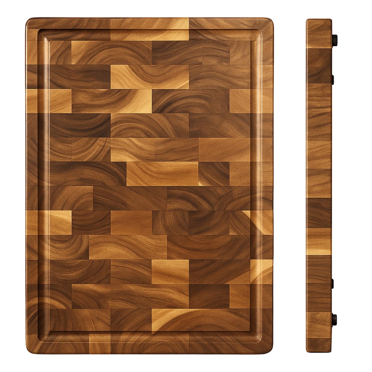 Seido Knives Gourmet Acacia End-Grain Cutting Board - 18" x 12" x 1.4" - Made From Acacia Wood Durable Withstand Heavy Duty Chopping Board Self-Healing Property Rubber Feet Juice Groove