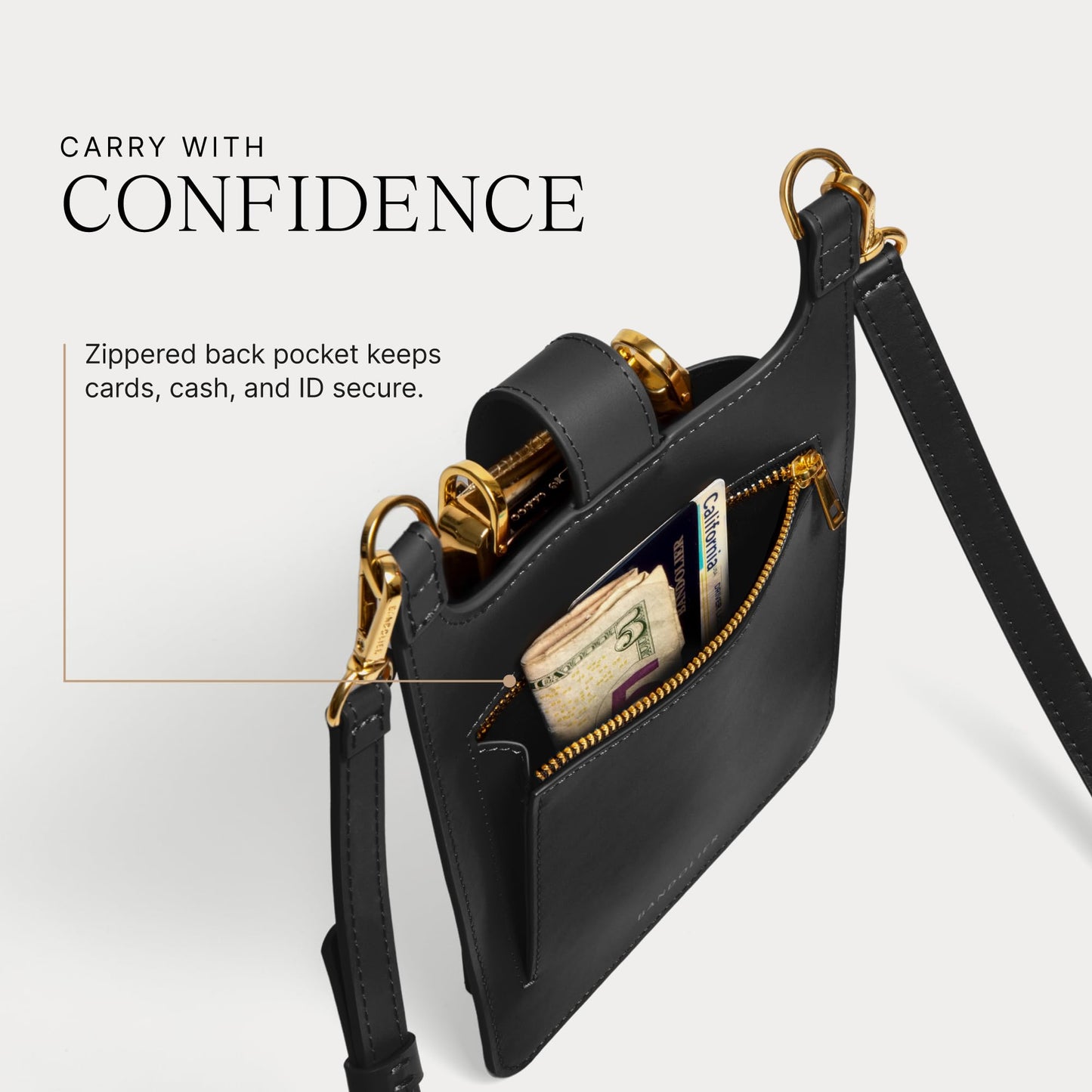 Bandolier Parker Crossbody Cell Phone Bag in Genuine Smooth Leather for Women| Adjustable Strap. Exterior Zipper Pocket for Cards. Gold Luxe Hardware